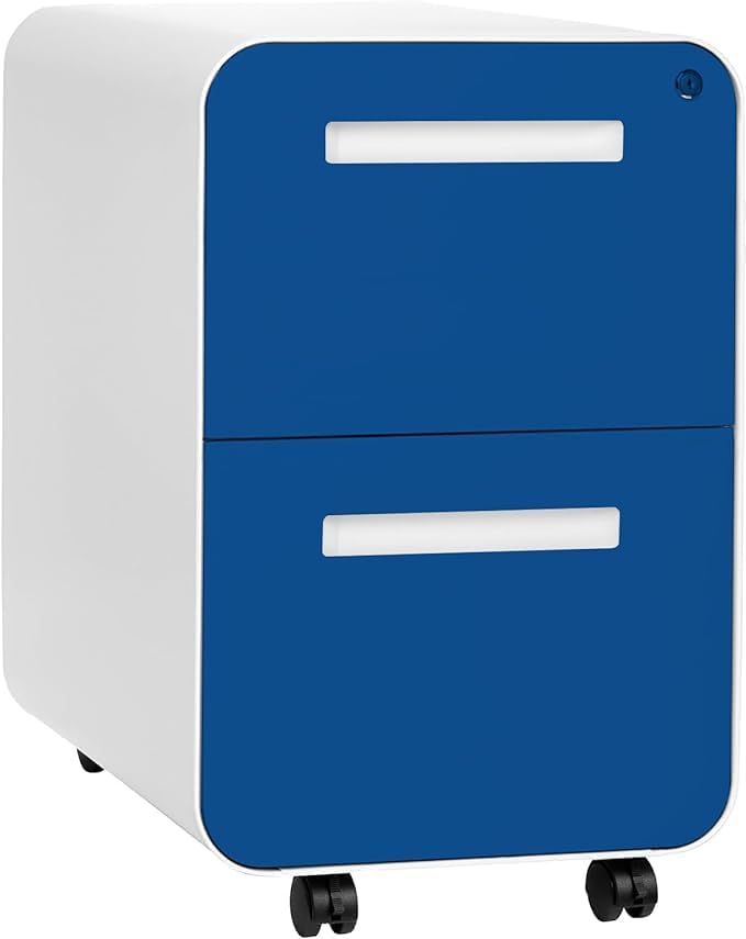 Laura Davidson Furniture Stockpile 2 Drawer Mobile File Cabinet with Lock - Under Desk Metal Filing Cabinet, Legal/Letter File Folders, Wheels and Stationary Feet, Pre-Assembled, White/Wood