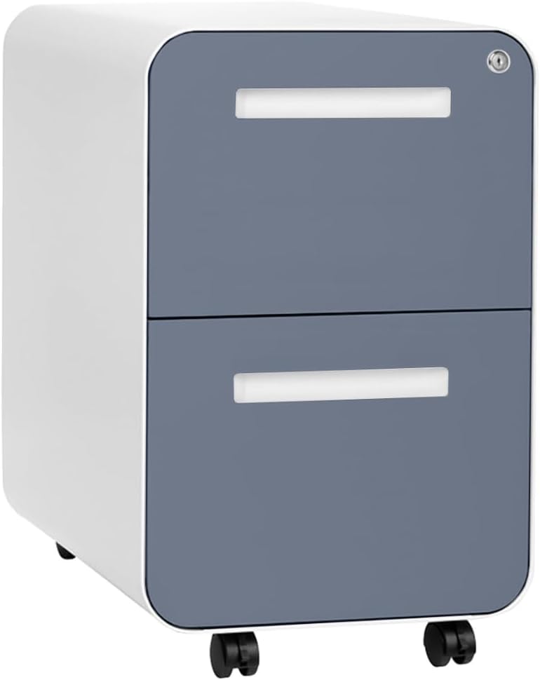 Laura Davidson Furniture Stockpile 2 Drawer Mobile File Cabinet with Lock - Under Desk Metal Filing Cabinet, Legal/Letter File Folders, Wheels and Stationary Feet, Pre-Assembled, White/Wood
