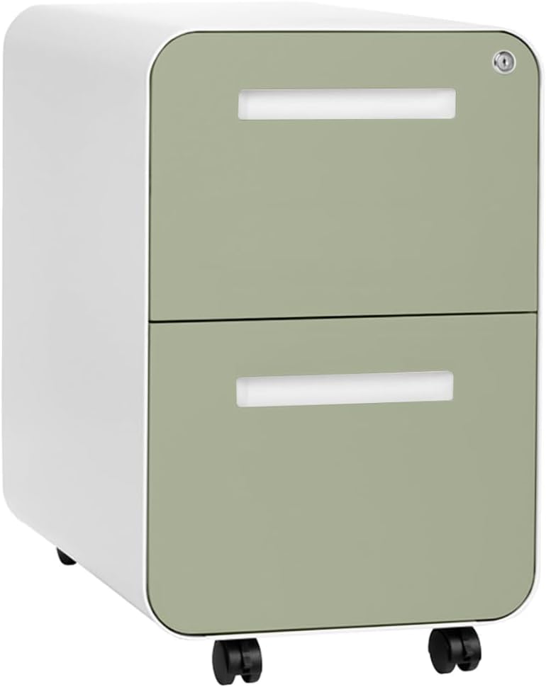 Laura Davidson Furniture Stockpile 2 Drawer Mobile File Cabinet with Lock - Under Desk Metal Filing Cabinet, Legal/Letter File Folders, Wheels and Stationary Feet, Pre-Assembled, White/Wood