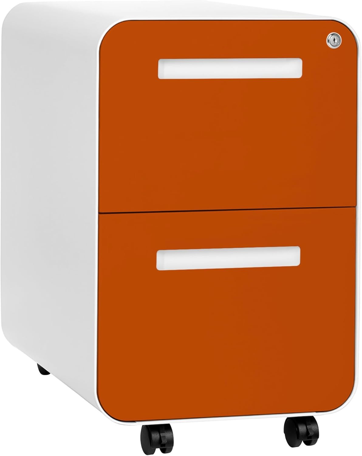 Laura Davidson Furniture Stockpile 2 Drawer Mobile File Cabinet with Lock - Under Desk Metal Filing Cabinet, Legal/Letter File Folders, Wheels and Stationary Feet, Pre-Assembled, White/Wood