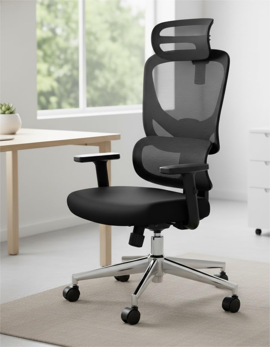 Marsail Ergonomic Office Chair: Office Desk Chair with High Back Mesh and Adjustable Lumbar Support Rolling Work Swivel Task Chairs with Wheel 3D Armrests and Headrest