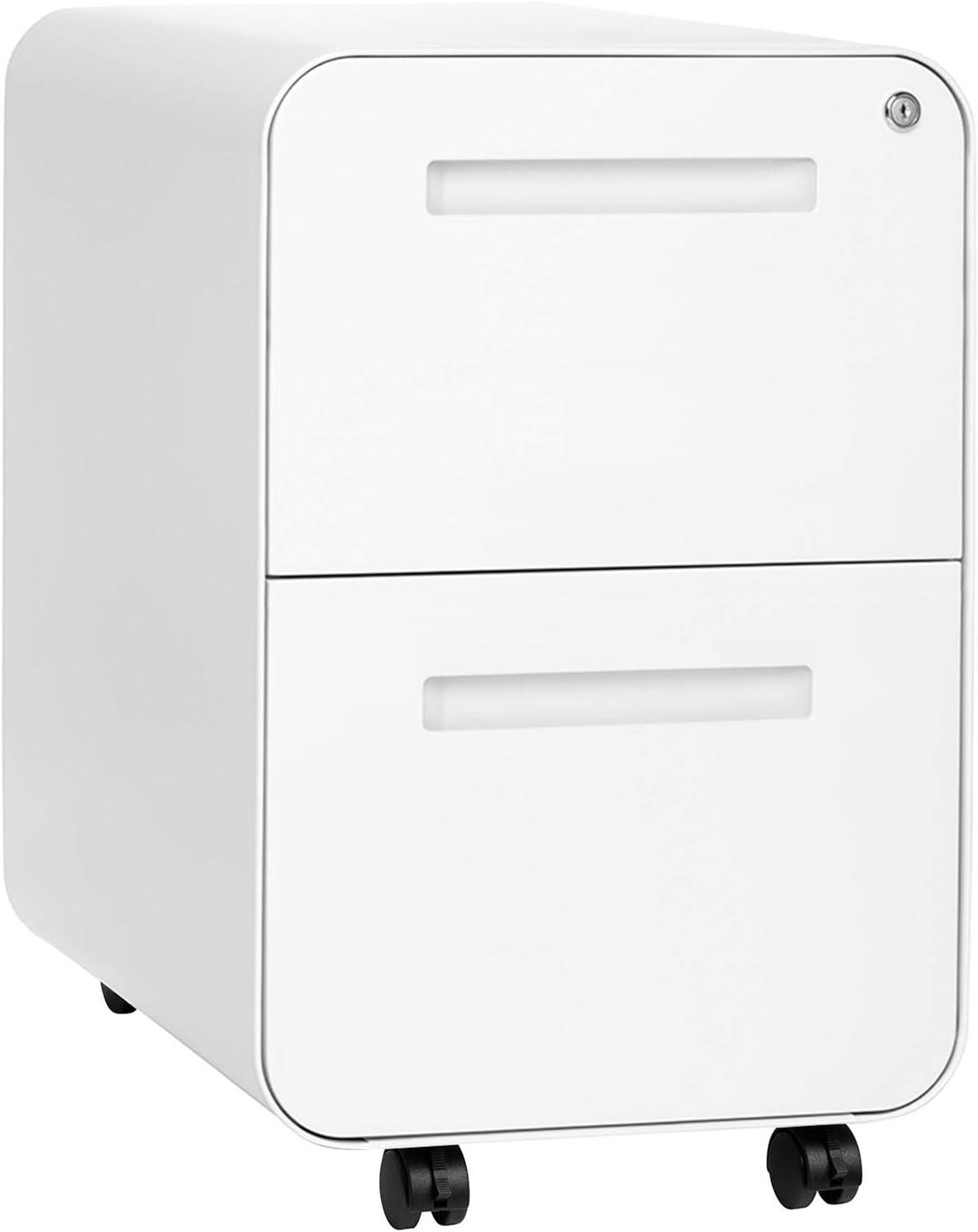 Laura Davidson Furniture Stockpile 2 Drawer Mobile File Cabinet with Lock - Under Desk Metal Filing Cabinet, Legal/Letter File Folders, Wheels and Stationary Feet, Pre-Assembled, White/Wood