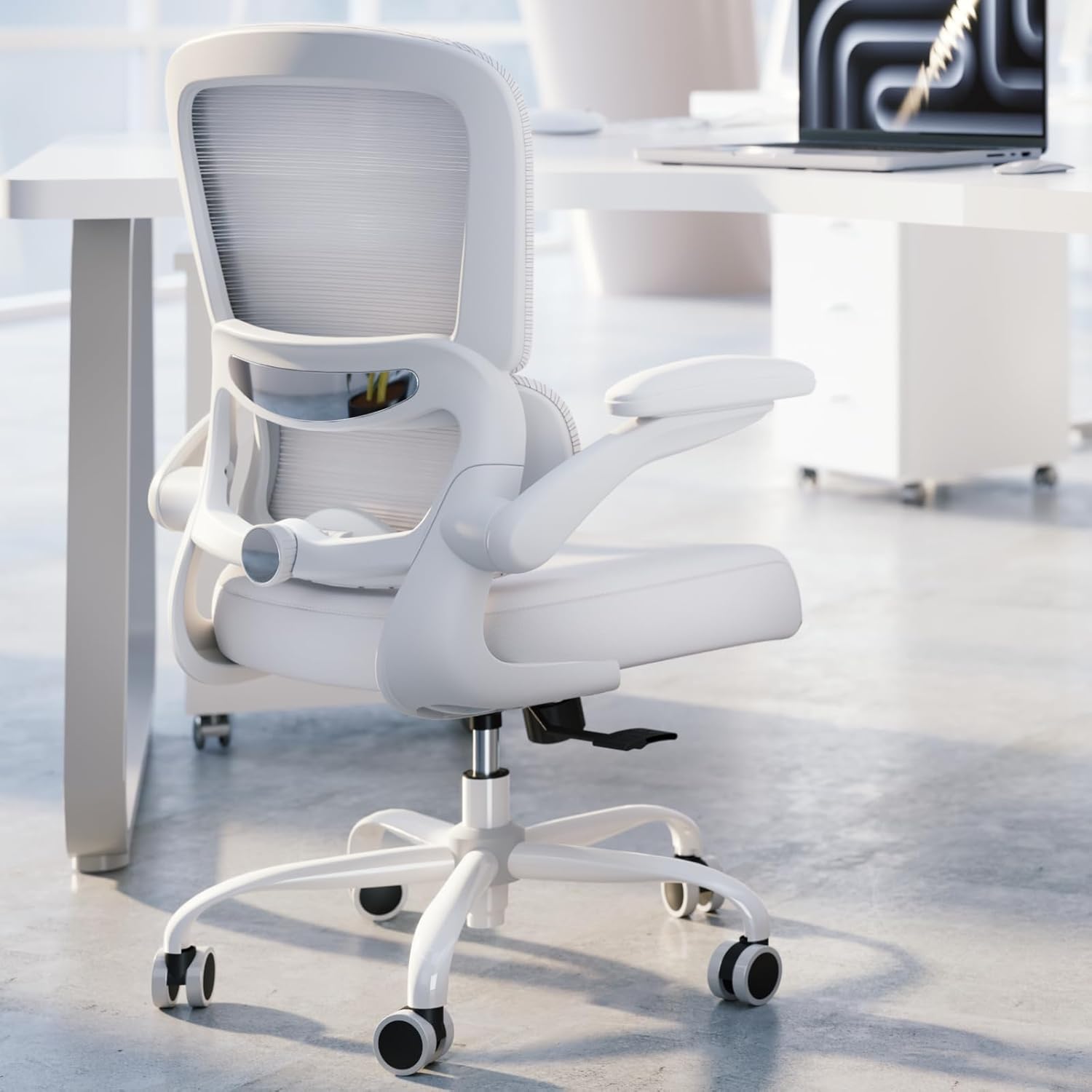 TRALT Office Chair - Ergonomic Desk Chair with Adjustable Lumbar Support, Mesh Computer Chair, Executive Chairs for Home Office Comfortable Lumbar Support (White)