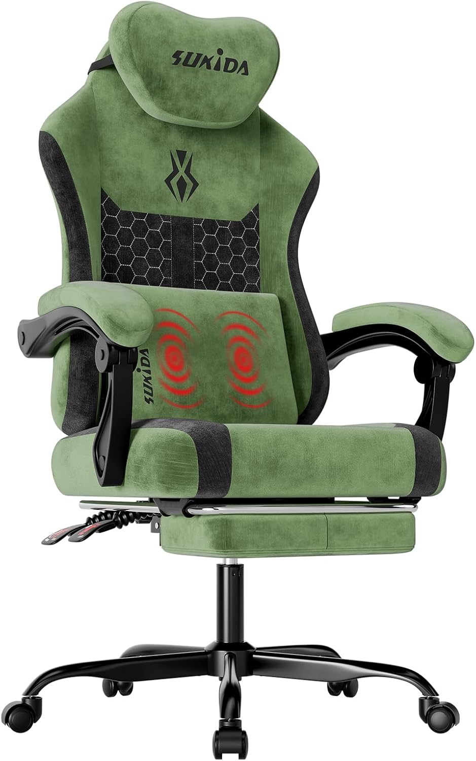 SUKIDA Plush Fabric Gaming Executive Office Chair, Ergonomic High-Back Computer Desk Chair with Large Adjustable Lumbar Support, Headrest and Linked Armrests for Long Hours Sitting Task Chair, Pink