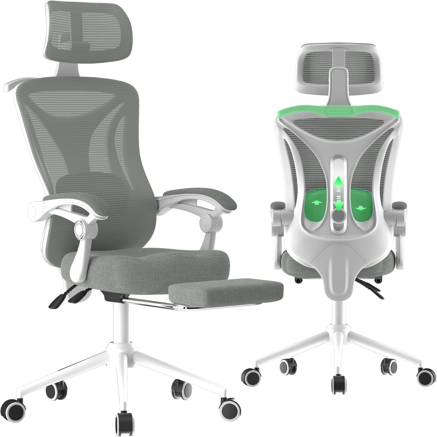 Ergonomic Office Chair with Footrest - Adjustable Lumbar Support & Headrest, 90-160° Reclining Mesh Back Computer Chair - Home Office/Gaming, 350lbs Capacity (SGS Certified)