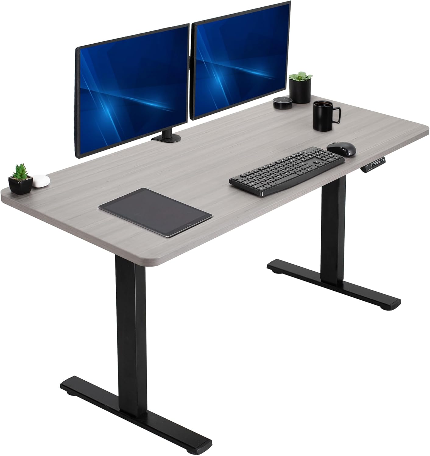 VIVO Electric 60 x 24 in Standing Desk, Memory Height Adjustment, 1B Series, Holds 220 lbs, One-Piece Black Top, Black Frame, DESK-KIT-1B6B