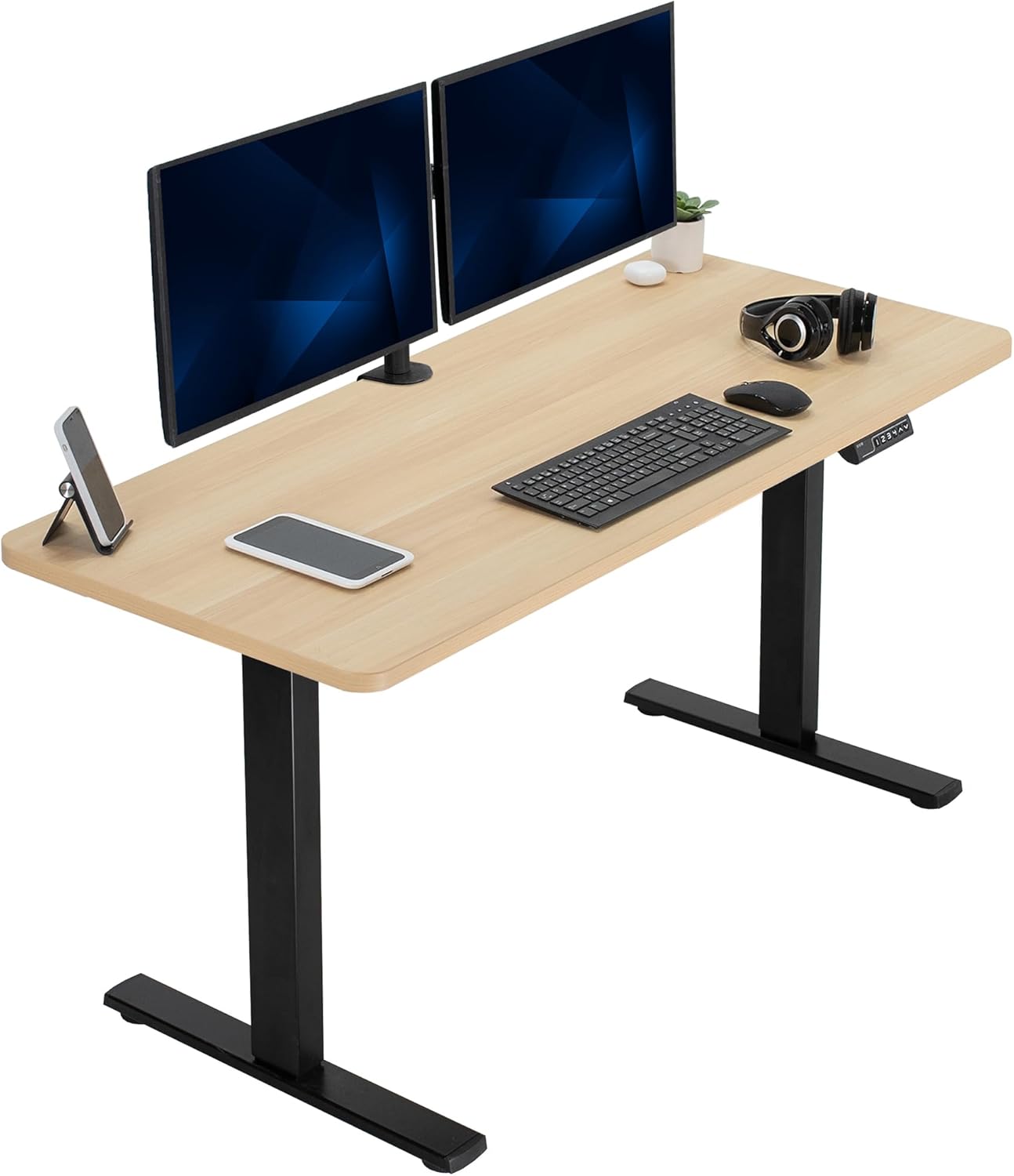 VIVO Electric 60 x 24 in Standing Desk, Memory Height Adjustment, 1B Series, Holds 220 lbs, One-Piece Black Top, Black Frame, DESK-KIT-1B6B