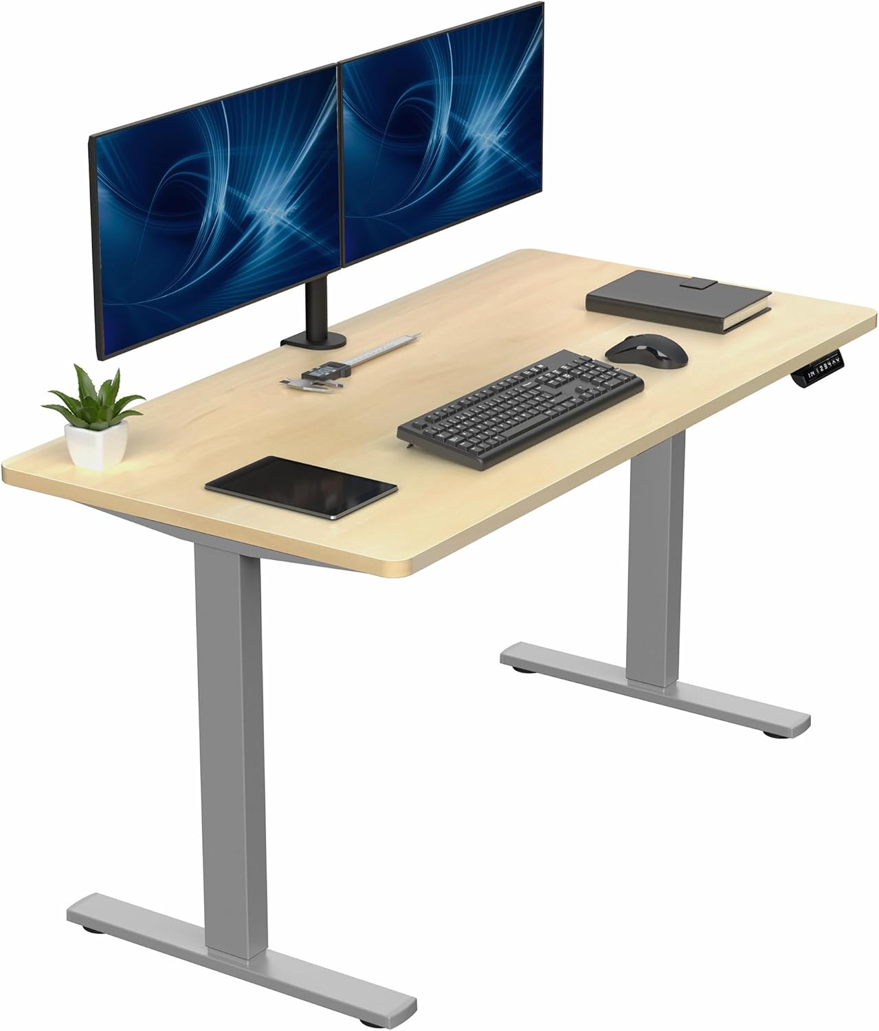 VIVO Electric 60 x 24 in Standing Desk, Memory Height Adjustment, 1B Series, Holds 220 lbs, One-Piece Black Top, Black Frame, DESK-KIT-1B6B