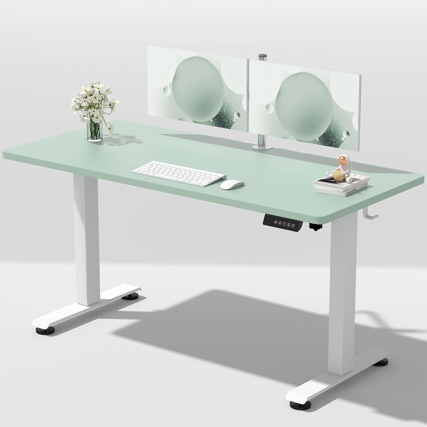 Veken 55 Inch Large Electric Standing Desk,Sit to Stand Up, Heights Adjustable, Work Home Office Computer Table for Study, Walking Pad, Writing, and Games, Wooden Desktop Desks, White