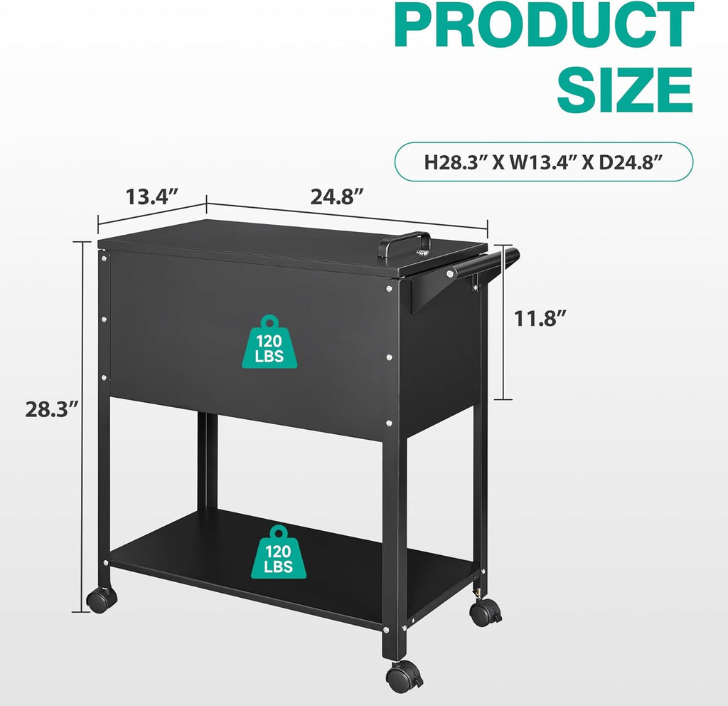 Rolling File Cart with Wheels Hanging Files,Rolling File Cabinet Organizer,Rolling Hanging File Folder Cart on Wheels,Metal Filing Cart,Fit A4/F4/Letter/Legal File for Home Office (Black)
