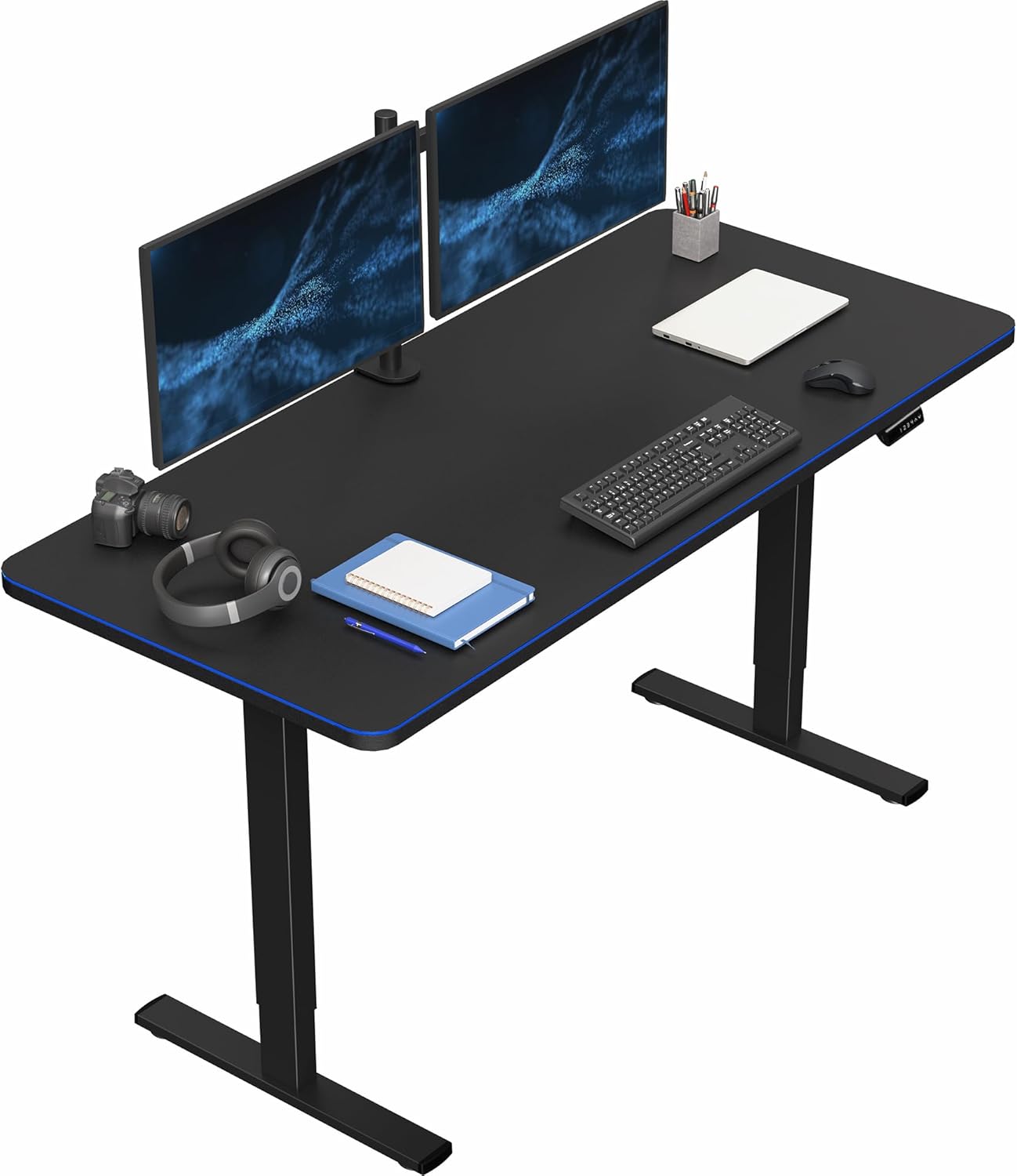VIVO Electric 60 x 24 in Standing Desk, Memory Height Adjustment, 1B Series, Holds 220 lbs, One-Piece Black Top, Black Frame, DESK-KIT-1B6B