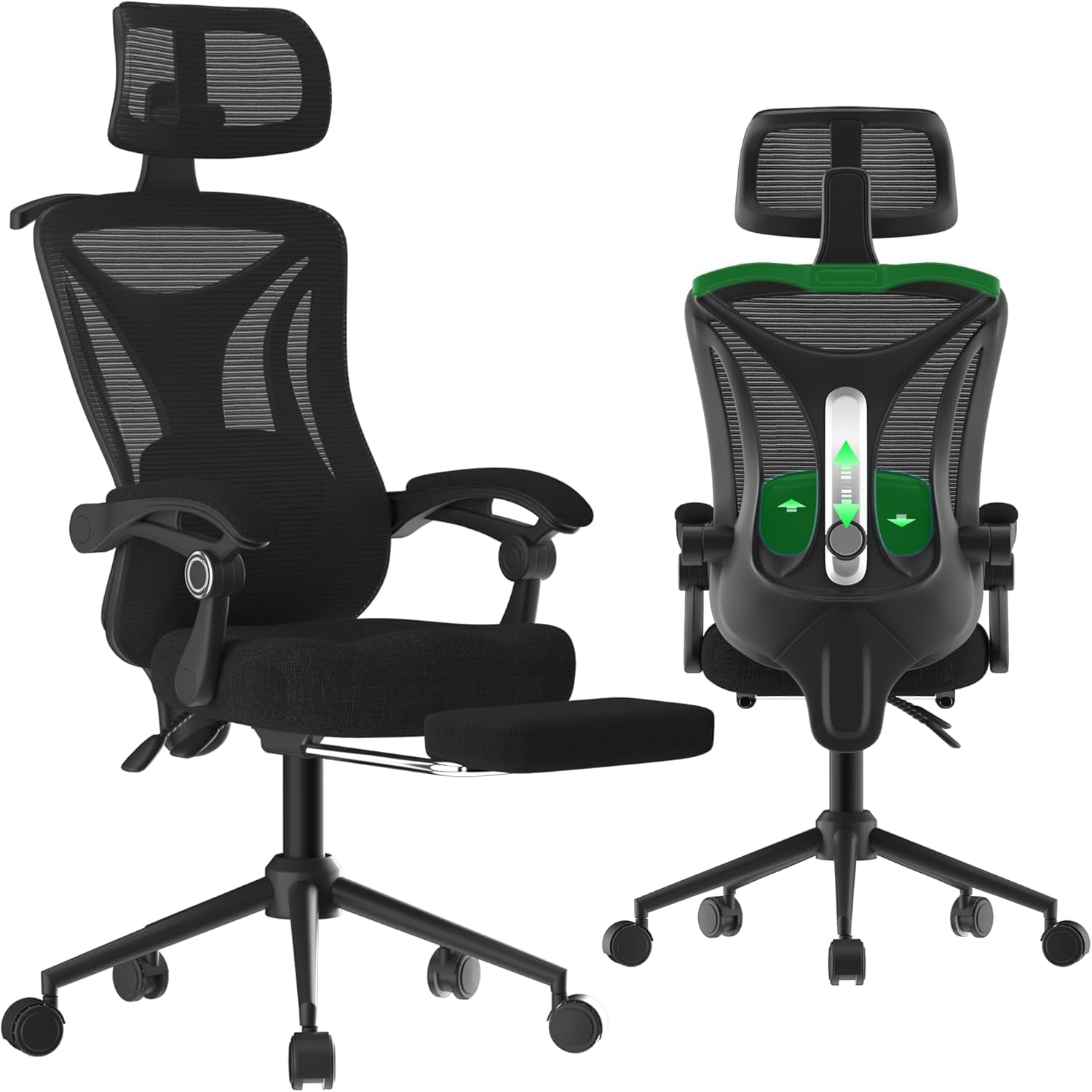 Ergonomic Office Chair with Footrest - Adjustable Lumbar Support & Headrest, 90-160° Reclining Mesh Back Computer Chair - Home Office/Gaming, 350lbs Capacity (SGS Certified)