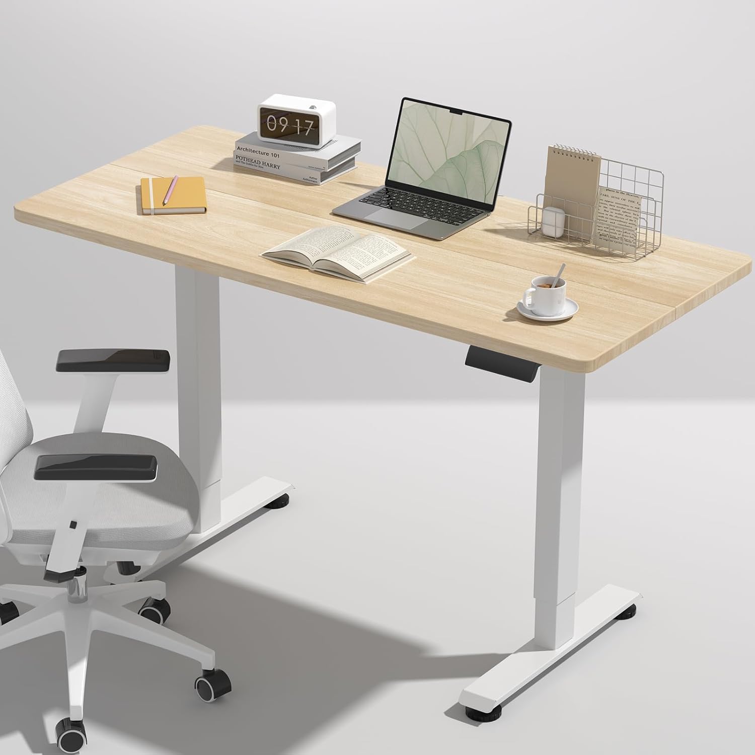 Veken 55 Inch Large Electric Standing Desk,Sit to Stand Up, Heights Adjustable, Work Home Office Computer Table for Study, Walking Pad, Writing, and Games, Wooden Desktop Desks, White
