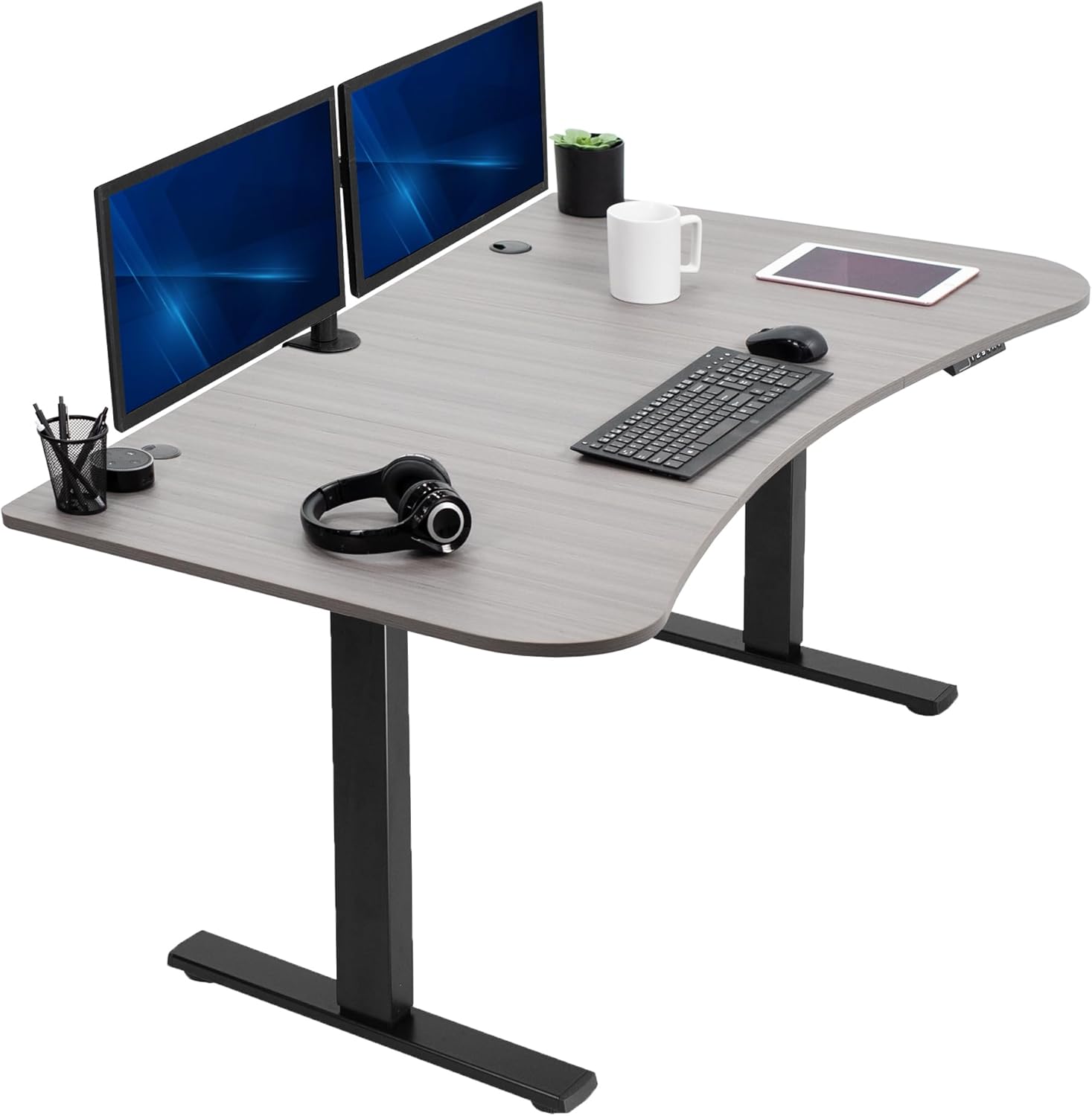 VIVO Electric 60 x 24 in Standing Desk, Memory Height Adjustment, 1B Series, Holds 220 lbs, One-Piece Black Top, Black Frame, DESK-KIT-1B6B