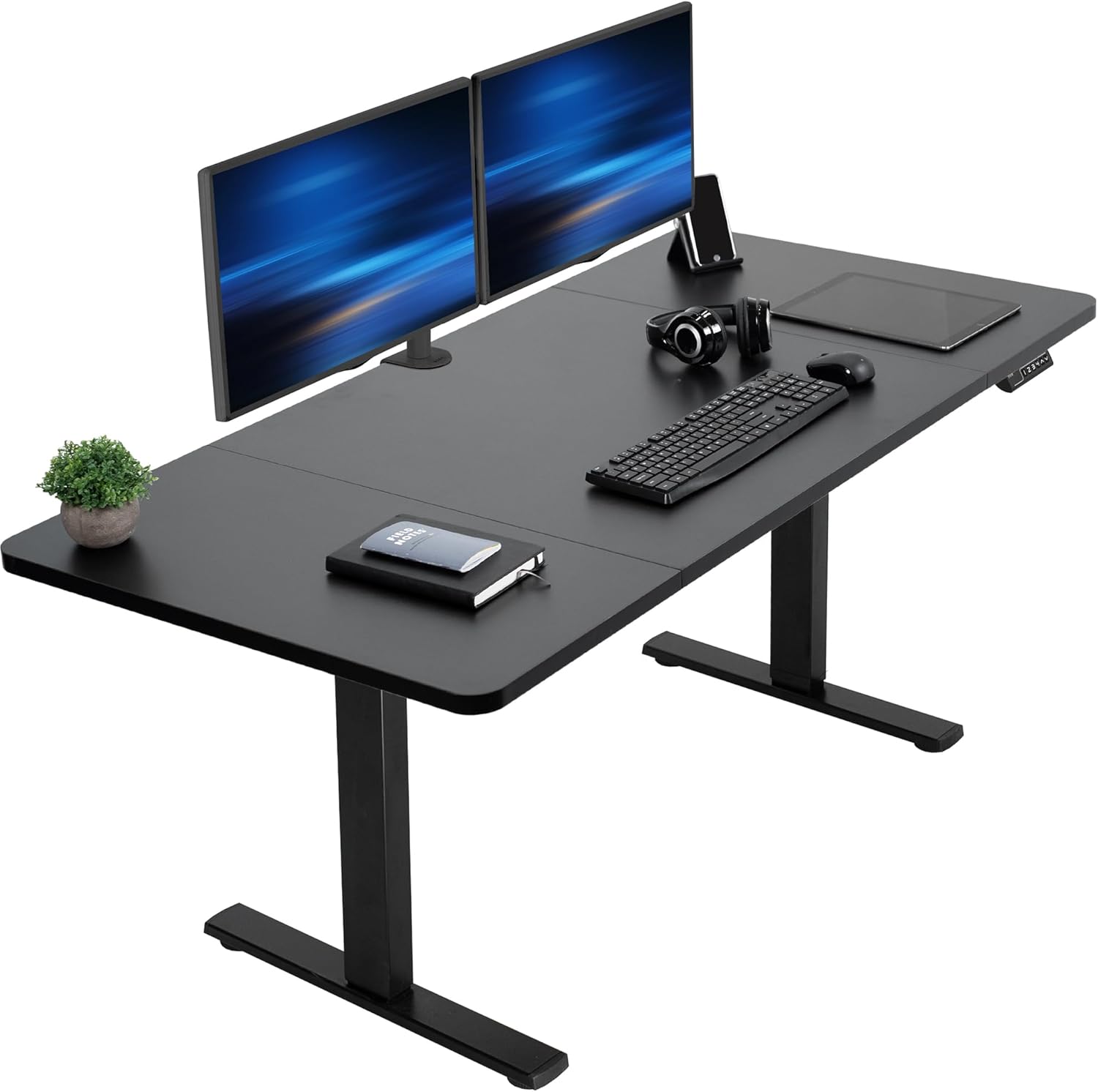 VIVO Electric 60 x 24 in Standing Desk, Memory Height Adjustment, 1B Series, Holds 220 lbs, One-Piece Black Top, Black Frame, DESK-KIT-1B6B