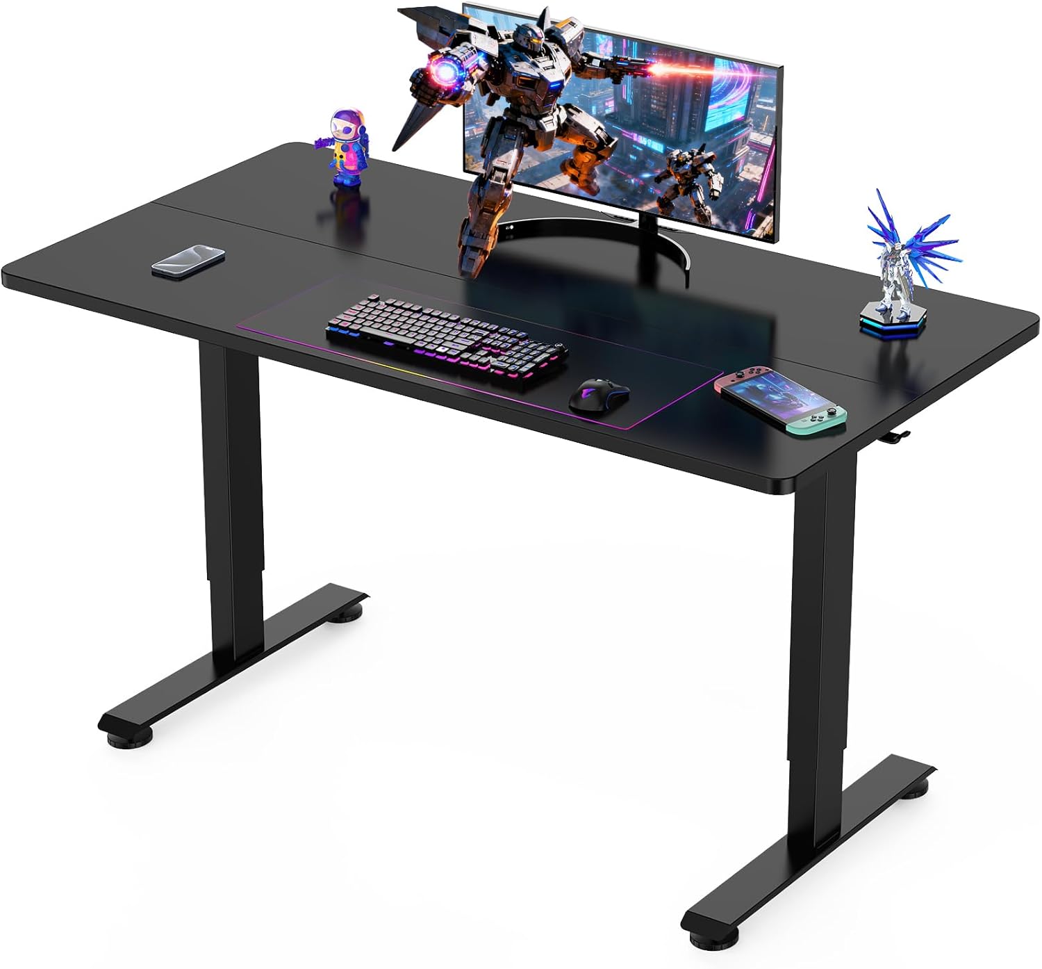Veken 47.2" Standing Desk, Adjustable Height Office Desk with Wood Desktop, Computer Table for Home Work, Study and Gaming, Small Spaces, Modern Furniture, Black
