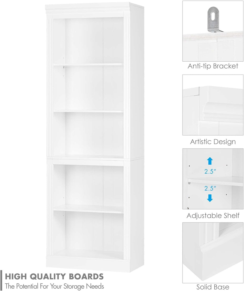 Spirich 5 Tier White Bookshelf, Tall Bookshelf with Storage, Open Wooden Book Shelf, Modern Large Bookcase for Living Room, Home Office, Dinning Room