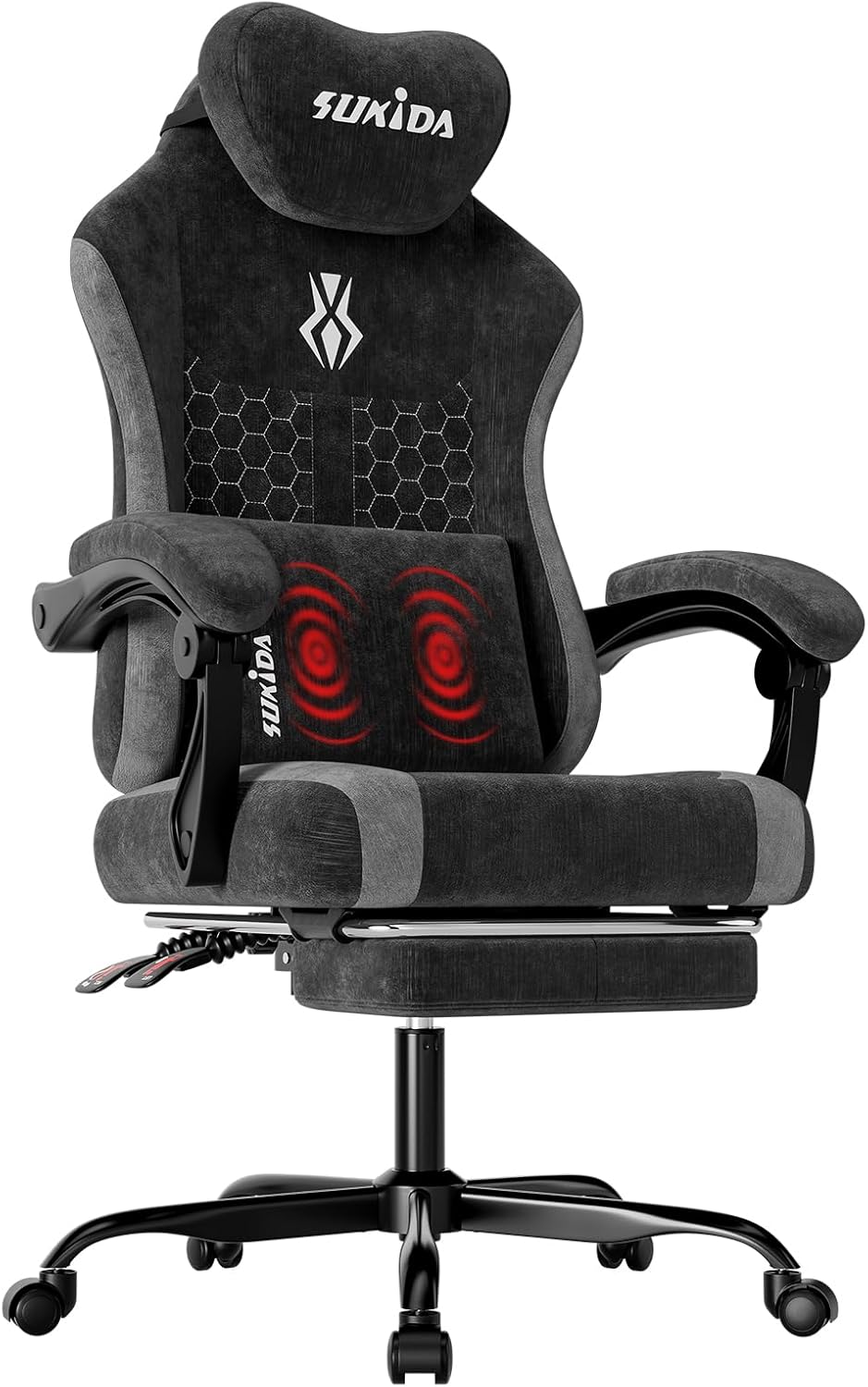 SUKIDA Plush Fabric Gaming Executive Office Chair, Ergonomic High-Back Computer Desk Chair with Large Adjustable Lumbar Support, Headrest and Linked Armrests for Long Hours Sitting Task Chair, Pink