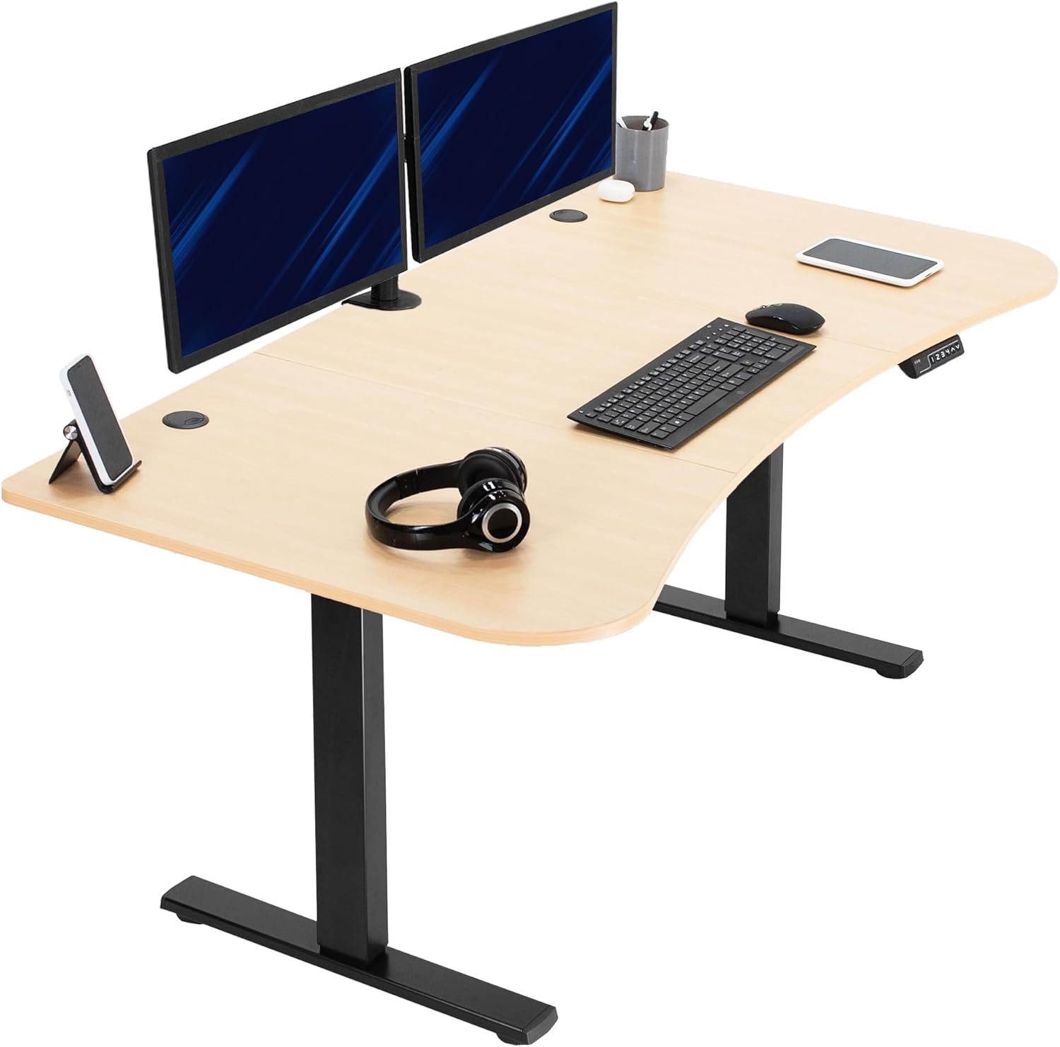 VIVO Electric 60 x 24 in Standing Desk, Memory Height Adjustment, 1B Series, Holds 220 lbs, One-Piece Black Top, Black Frame, DESK-KIT-1B6B