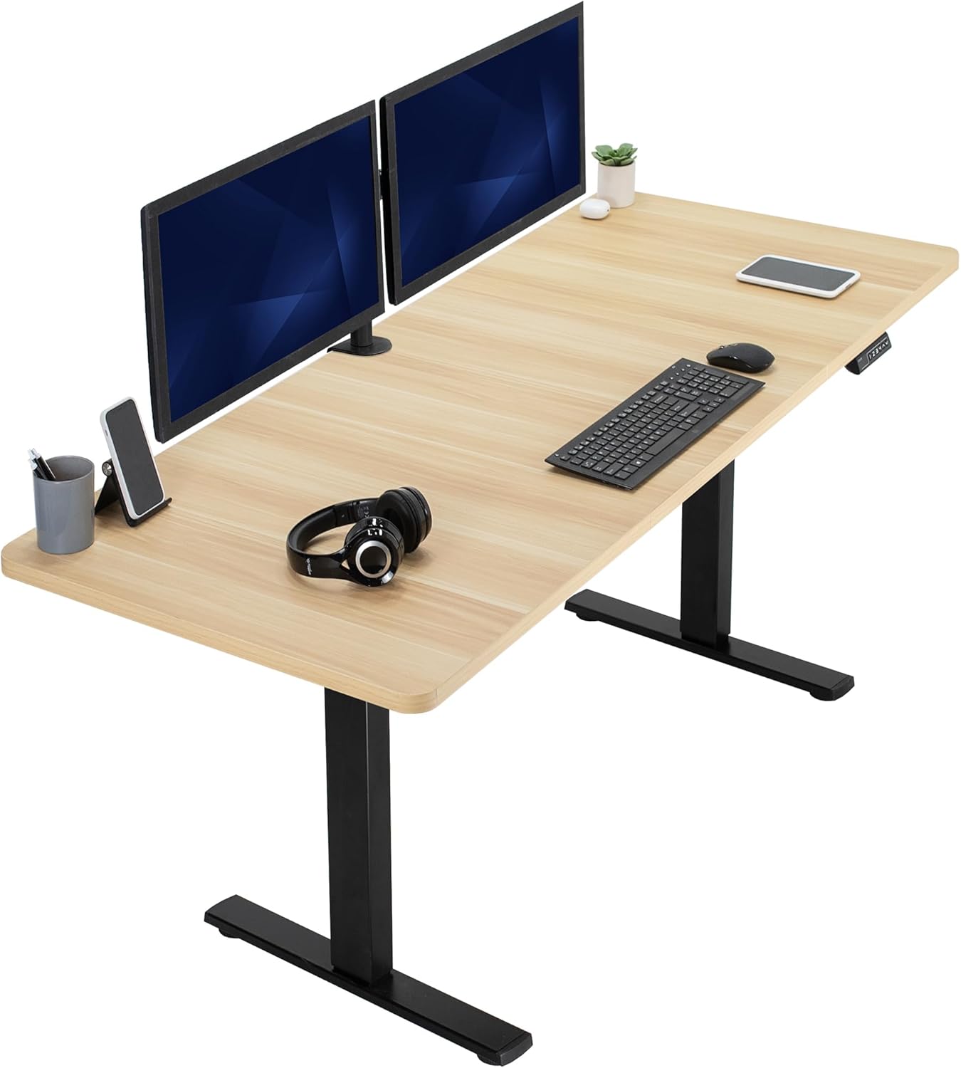 VIVO Electric 60 x 24 in Standing Desk, Memory Height Adjustment, 1B Series, Holds 220 lbs, One-Piece Black Top, Black Frame, DESK-KIT-1B6B