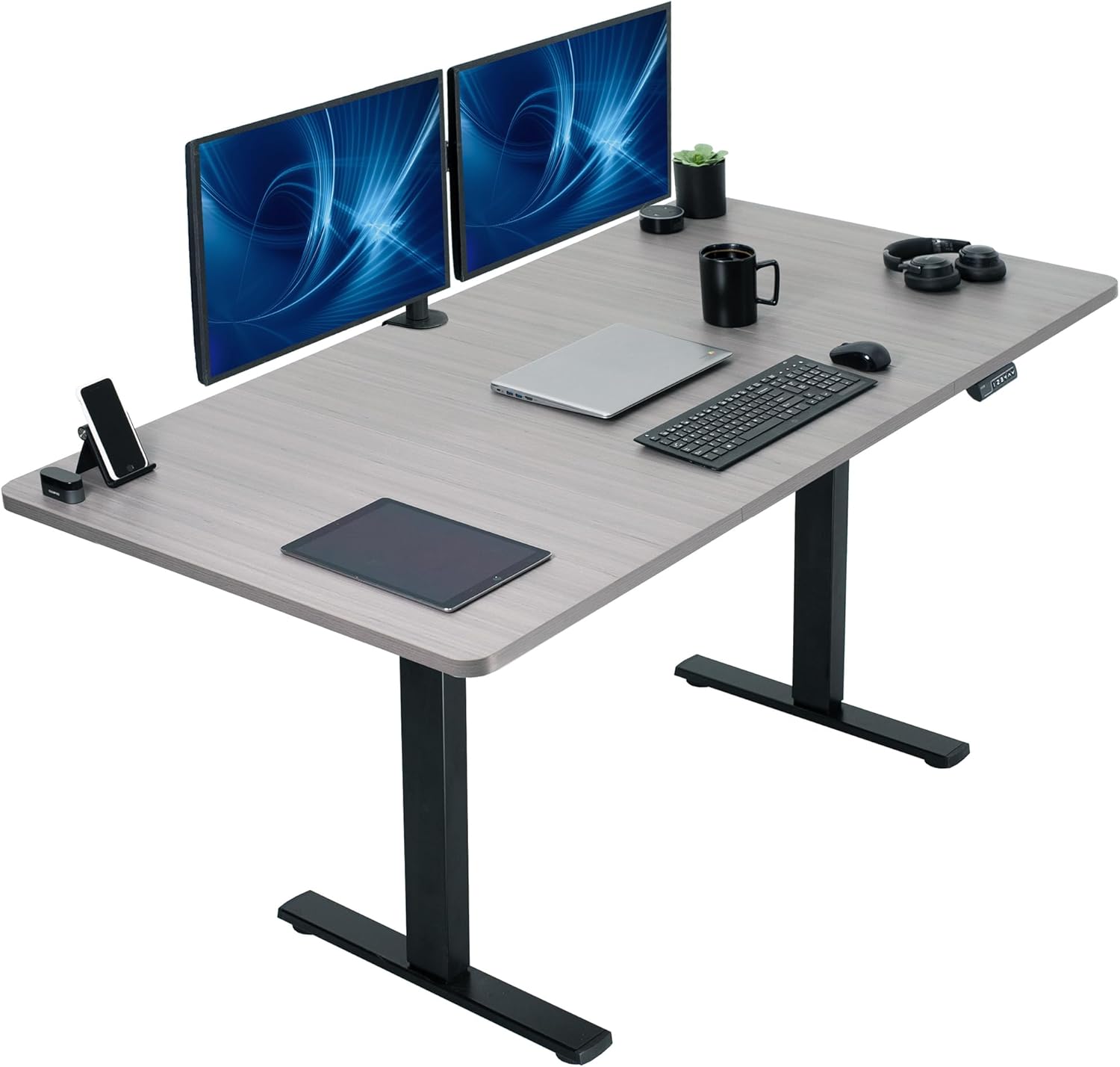 VIVO Electric 60 x 24 in Standing Desk, Memory Height Adjustment, 1B Series, Holds 220 lbs, One-Piece Black Top, Black Frame, DESK-KIT-1B6B