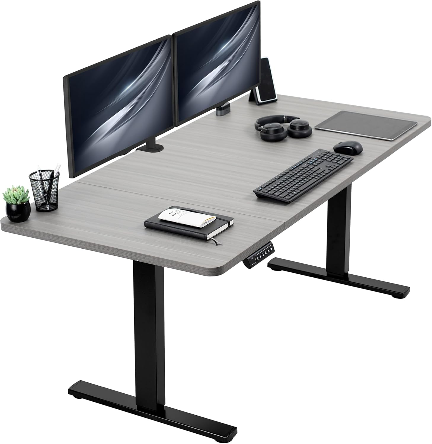 VIVO Electric 60 x 24 in Standing Desk, Memory Height Adjustment, 1B Series, Holds 220 lbs, One-Piece Black Top, Black Frame, DESK-KIT-1B6B
