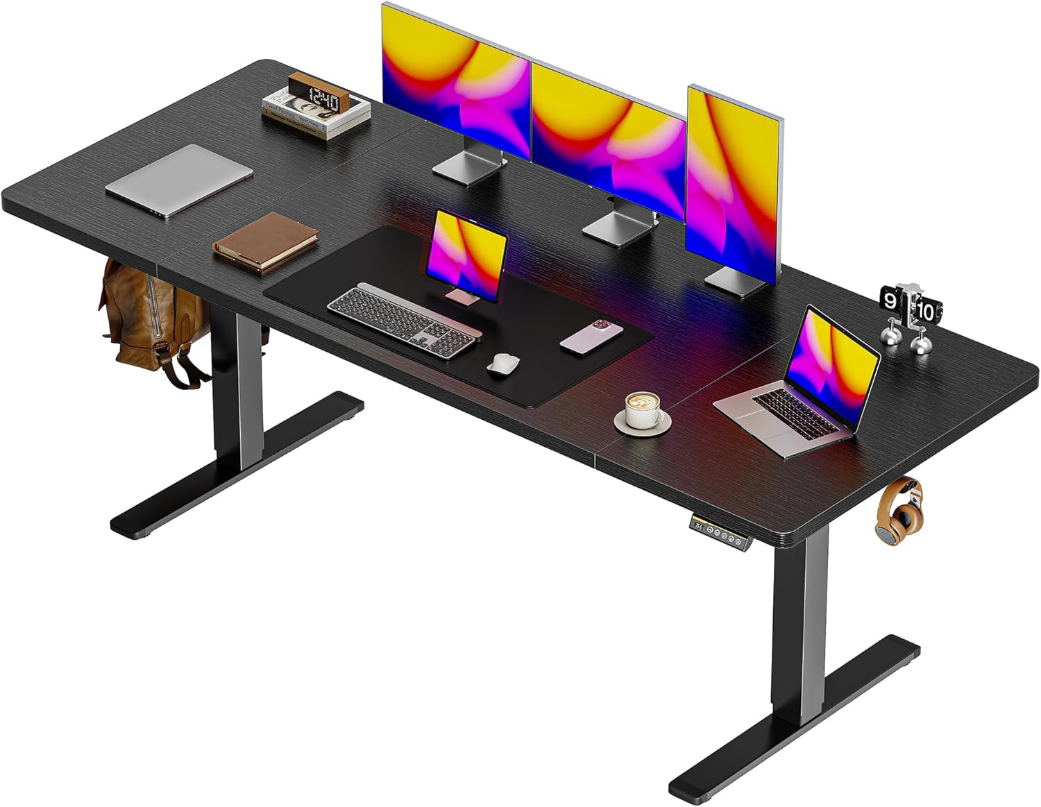 Huuger 55 x 28 Large Electric Standing Desk, Height Adjustable Computer Desk, 27.6" Deep Desktop, Stand up Gaming Office Desk with 2 Hooks, 3 Preset Heights, for Home Office, Rustic Brown