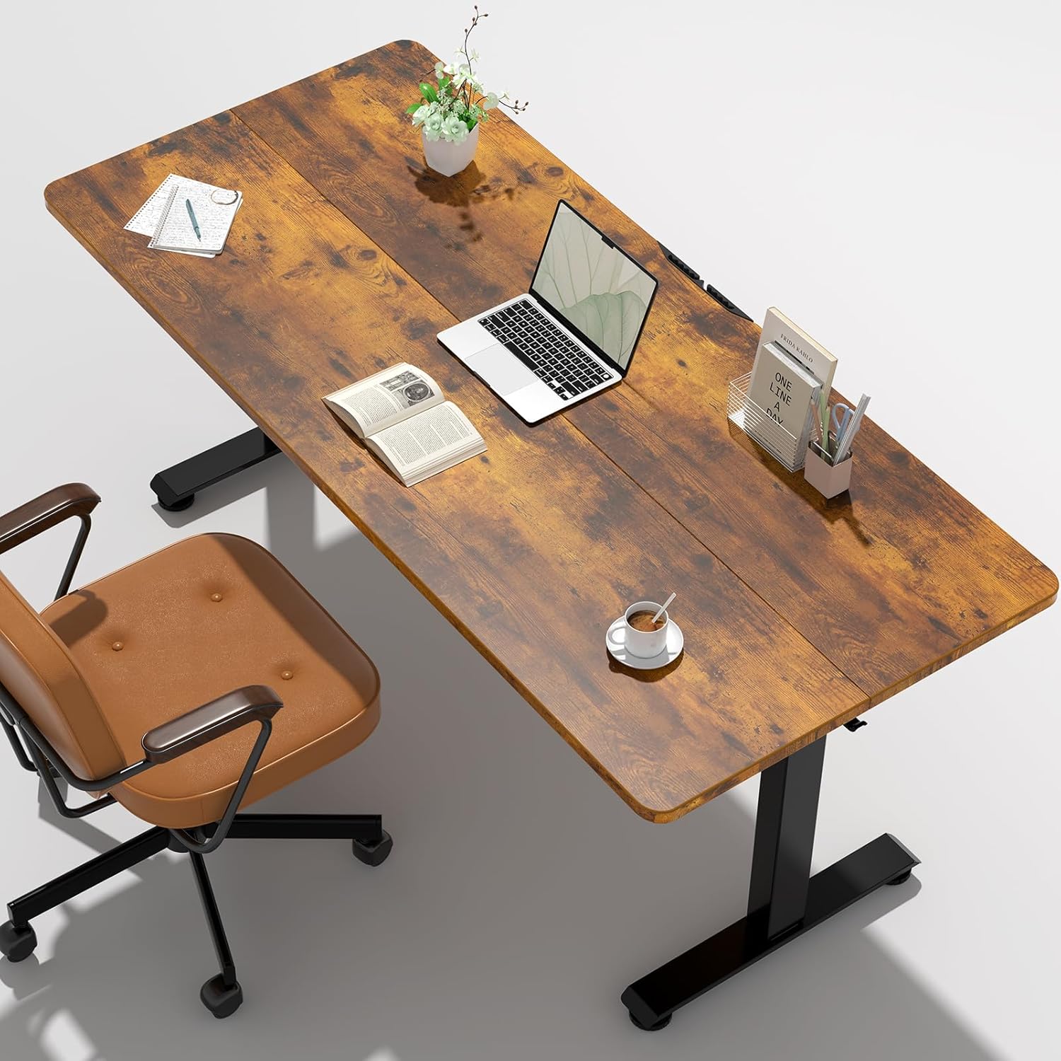 Veken 55 Inch Large Electric Standing Desk,Sit to Stand Up, Heights Adjustable, Work Home Office Computer Table for Study, Walking Pad, Writing, and Games, Wooden Desktop Desks, White