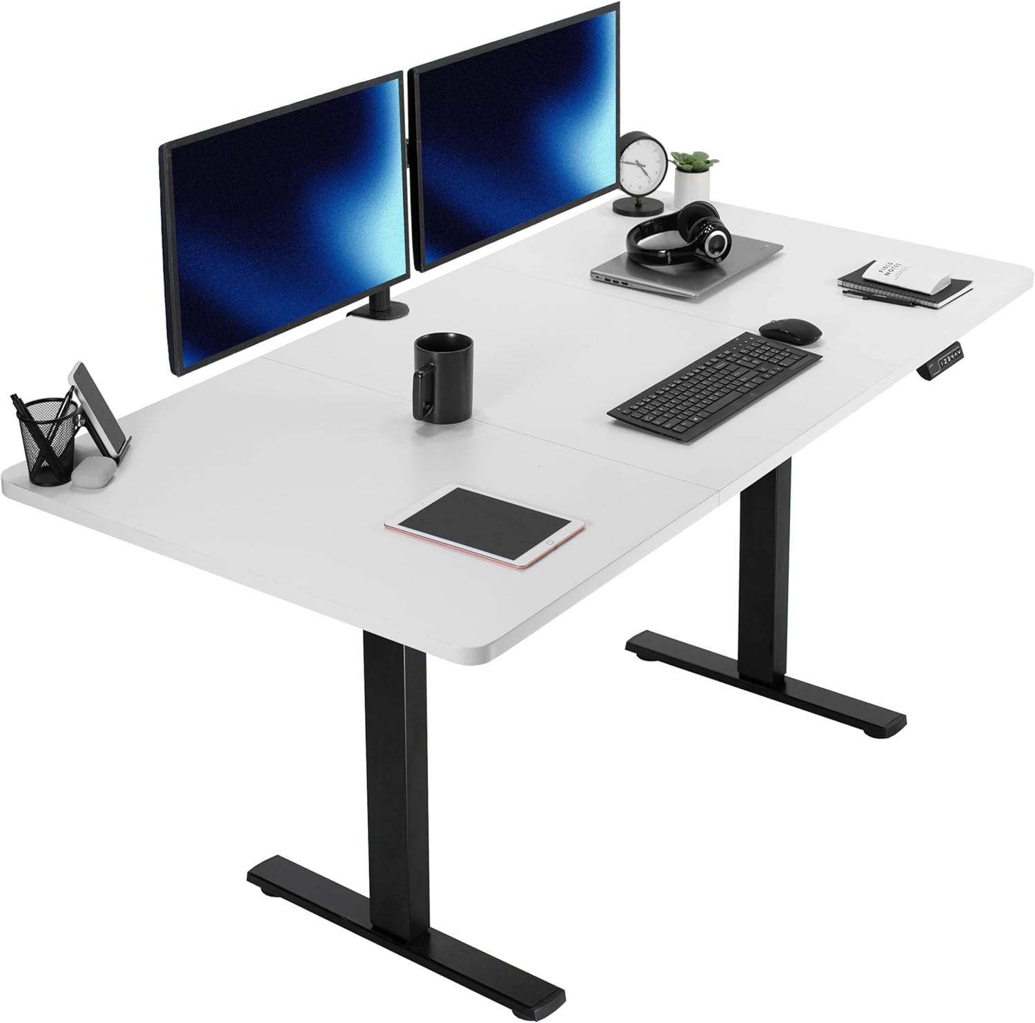 VIVO Electric 60 x 24 in Standing Desk, Memory Height Adjustment, 1B Series, Holds 220 lbs, One-Piece Black Top, Black Frame, DESK-KIT-1B6B