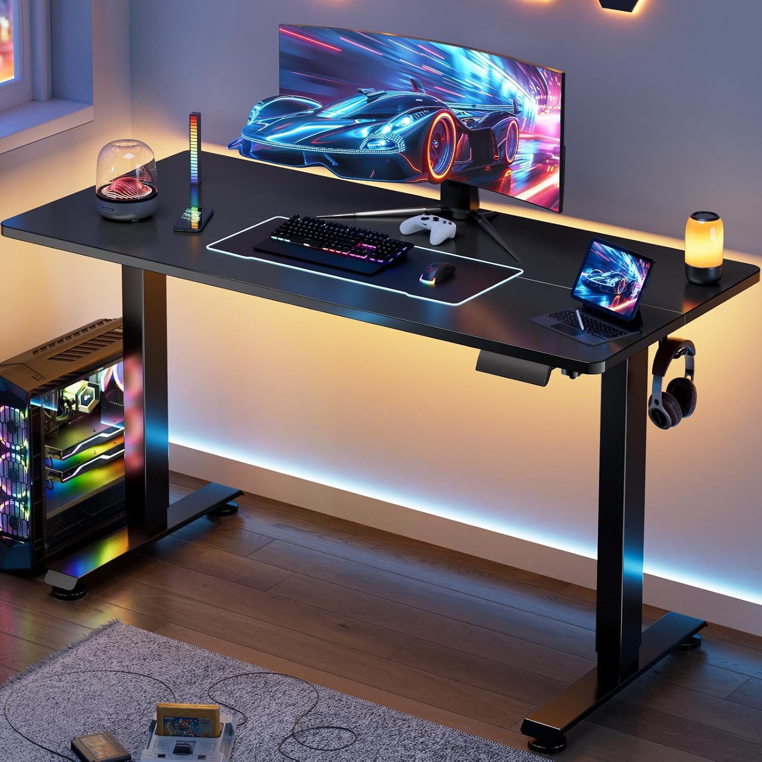 Veken 55 Inch Large Electric Standing Desk,Sit to Stand Up, Heights Adjustable, Work Home Office Computer Table for Study, Walking Pad, Writing, and Games, Wooden Desktop Desks, White