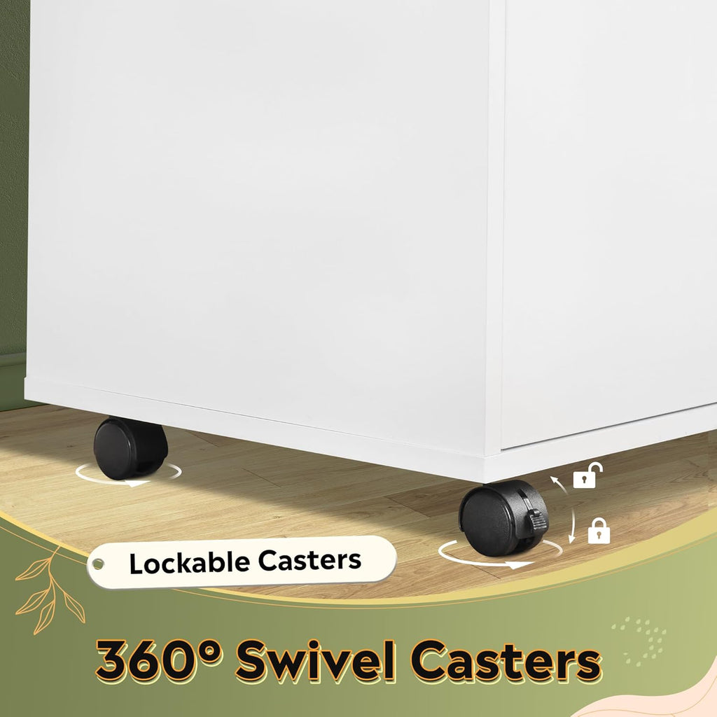 DEVAISE 3-Drawer Wood File Cabinet, Mobile Lateral Filing Cabinet, Printer Stand with Open Storage Shelves for Home Office, White