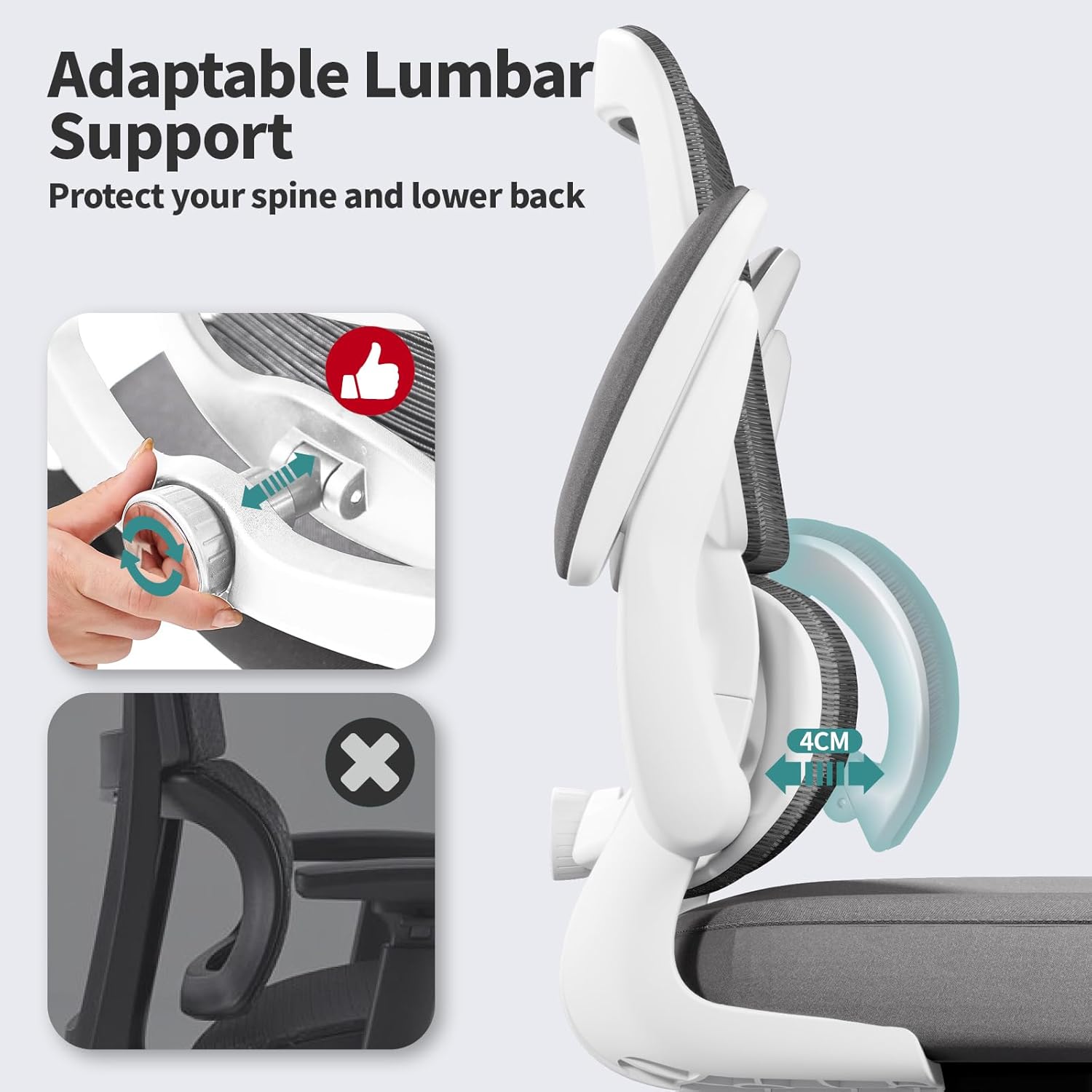 TRALT Office Chair - Ergonomic Desk Chair with Adjustable Lumbar Support, Mesh Computer Chair, Executive Chairs for Home Office Comfortable Lumbar Support (White)