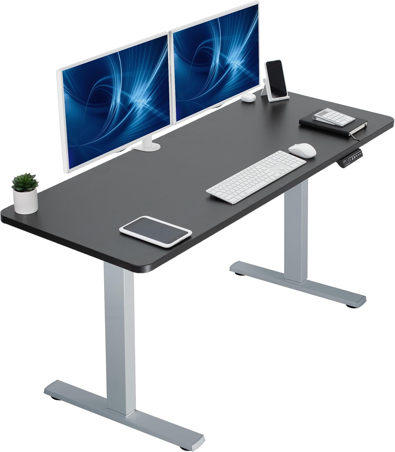 VIVO Electric 60 x 24 in Standing Desk, Memory Height Adjustment, 1B Series, Holds 220 lbs, One-Piece Black Top, Black Frame, DESK-KIT-1B6B