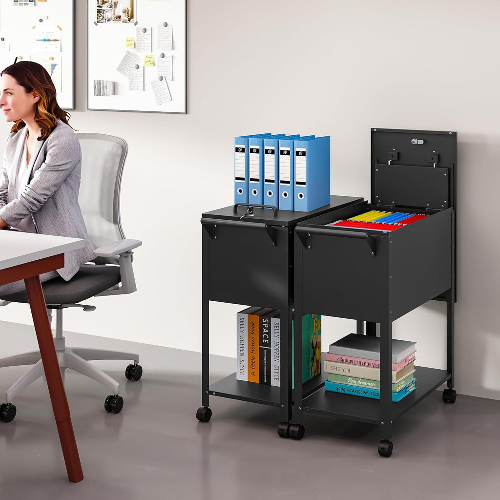 Rolling File Cart with Wheels Hanging Files,Rolling File Cabinet Organizer,Rolling Hanging File Folder Cart on Wheels,Metal Filing Cart,Fit A4/F4/Letter/Legal File for Home Office (Black)