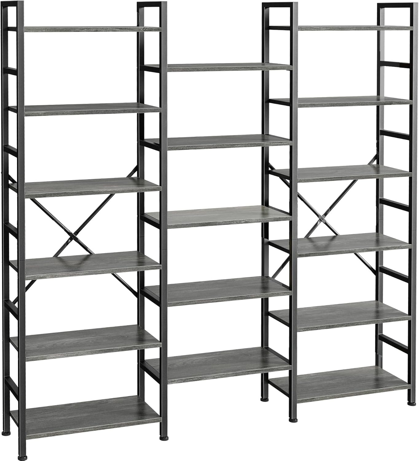 SUPERJARE Triple 5 Tier Bookshelf, Bookcase with 14 Open Display Shelves, Wide Book Shelf Book Case for Home & Office, Rustic Brown