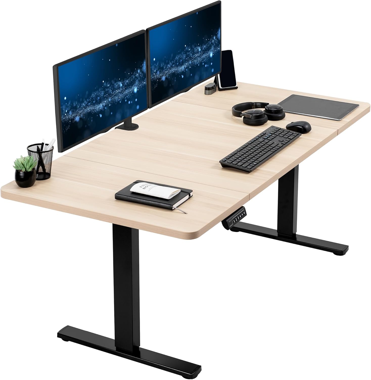 VIVO Electric 60 x 24 in Standing Desk, Memory Height Adjustment, 1B Series, Holds 220 lbs, One-Piece Black Top, Black Frame, DESK-KIT-1B6B