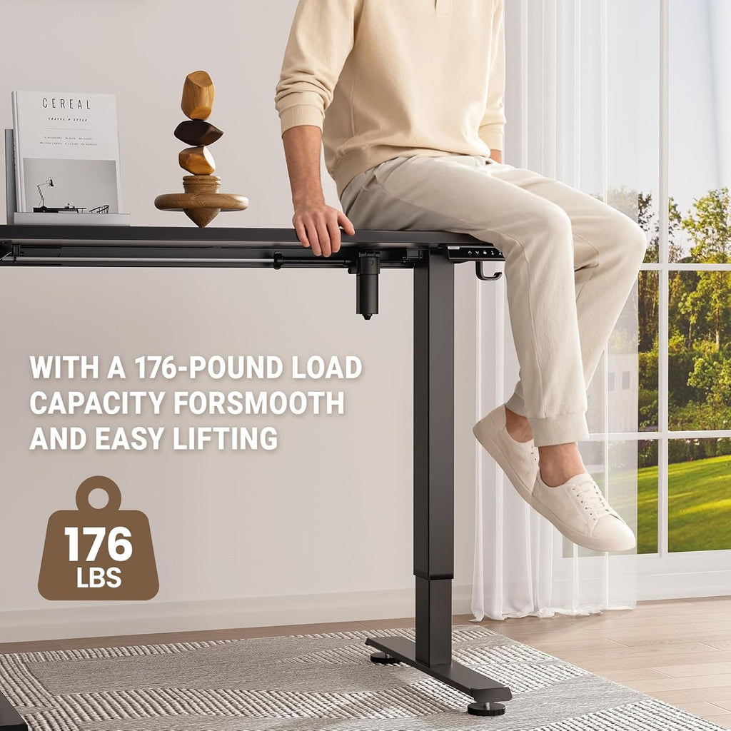 Veken 47.2" Standing Desk, Adjustable Height Office Desk with Wood Desktop, Computer Table for Home Work, Study and Gaming, Small Spaces, Modern Furniture, Black