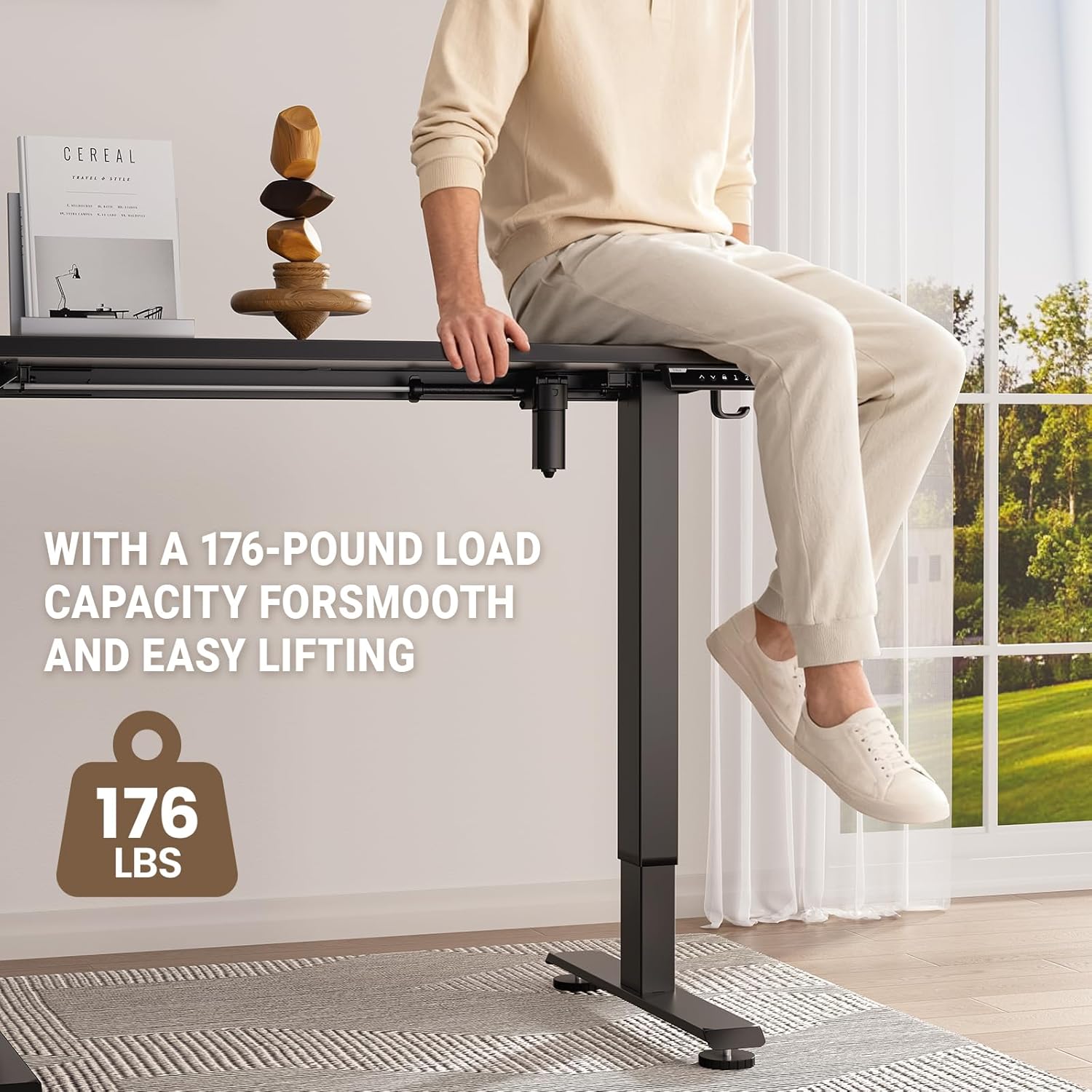 Veken 47.2" Standing Desk, Adjustable Height Office Desk with Wood Desktop, Computer Table for Home Work, Study and Gaming, Small Spaces, Modern Furniture, Black