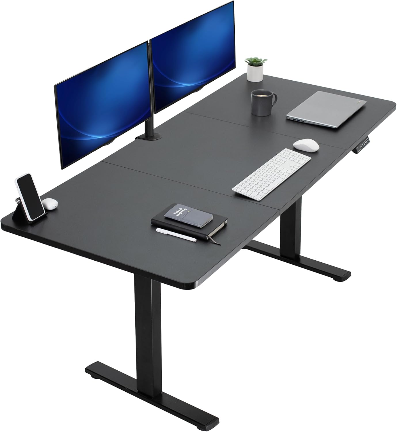 VIVO Electric 60 x 24 in Standing Desk, Memory Height Adjustment, 1B Series, Holds 220 lbs, One-Piece Black Top, Black Frame, DESK-KIT-1B6B