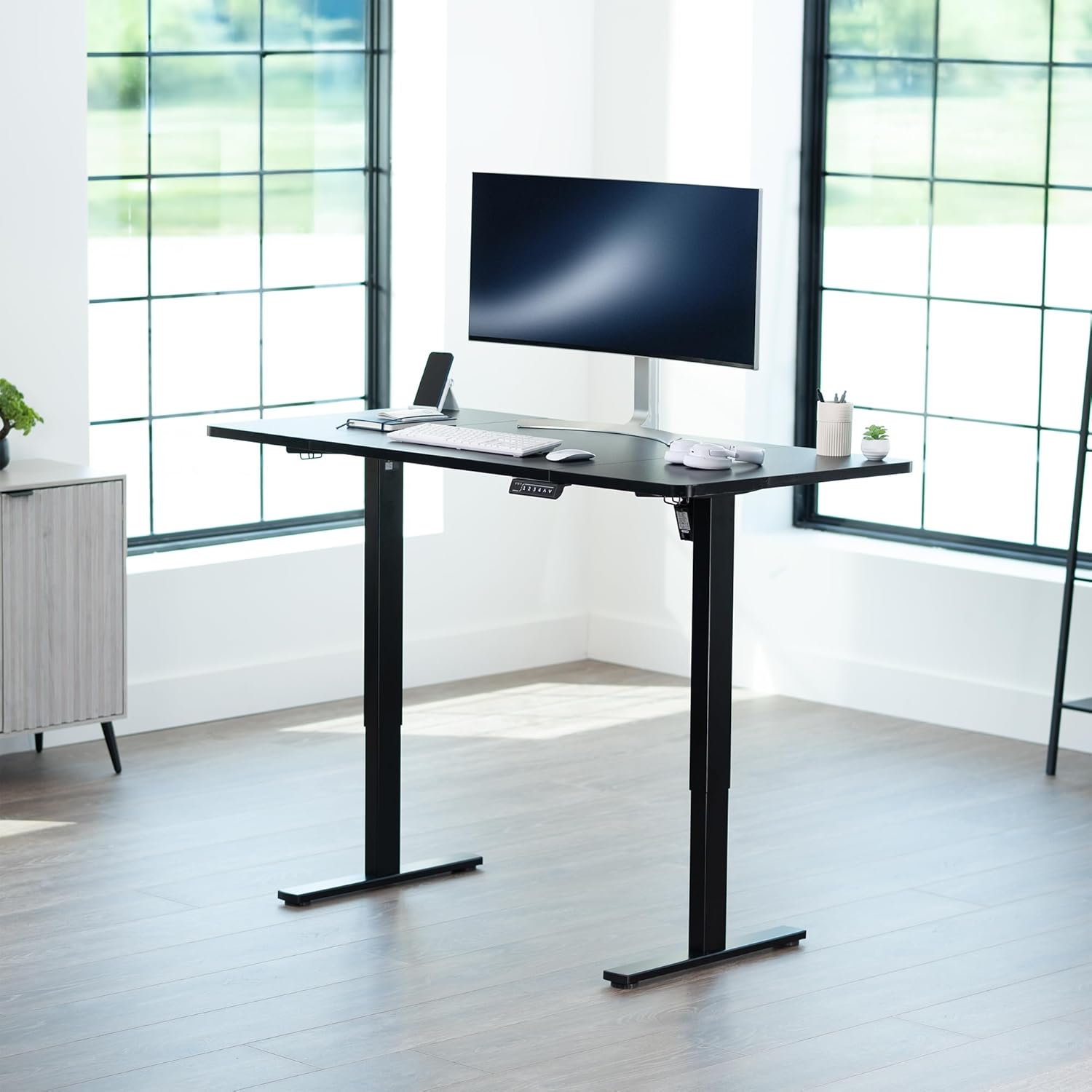 VIVO Electric 60 x 24 in Standing Desk, Memory Height Adjustment, 1B Series, Holds 220 lbs, One-Piece Black Top, Black Frame, DESK-KIT-1B6B