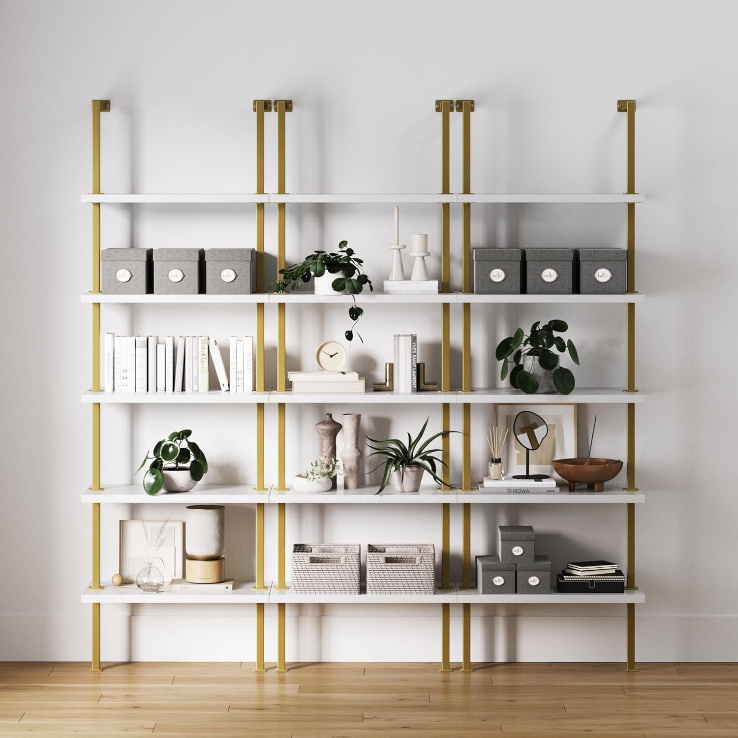 Nathan James Theo 5-Shelf Oak Wood Modern Bookcase, Open Wall Mount Ladder Bookshelf with Industrial Black Metal Frame