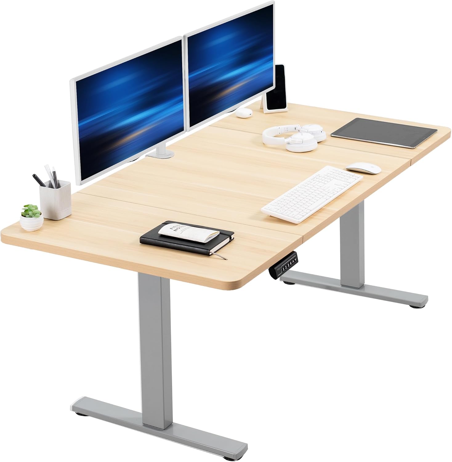 VIVO Electric 60 x 24 in Standing Desk, Memory Height Adjustment, 1B Series, Holds 220 lbs, One-Piece Black Top, Black Frame, DESK-KIT-1B6B