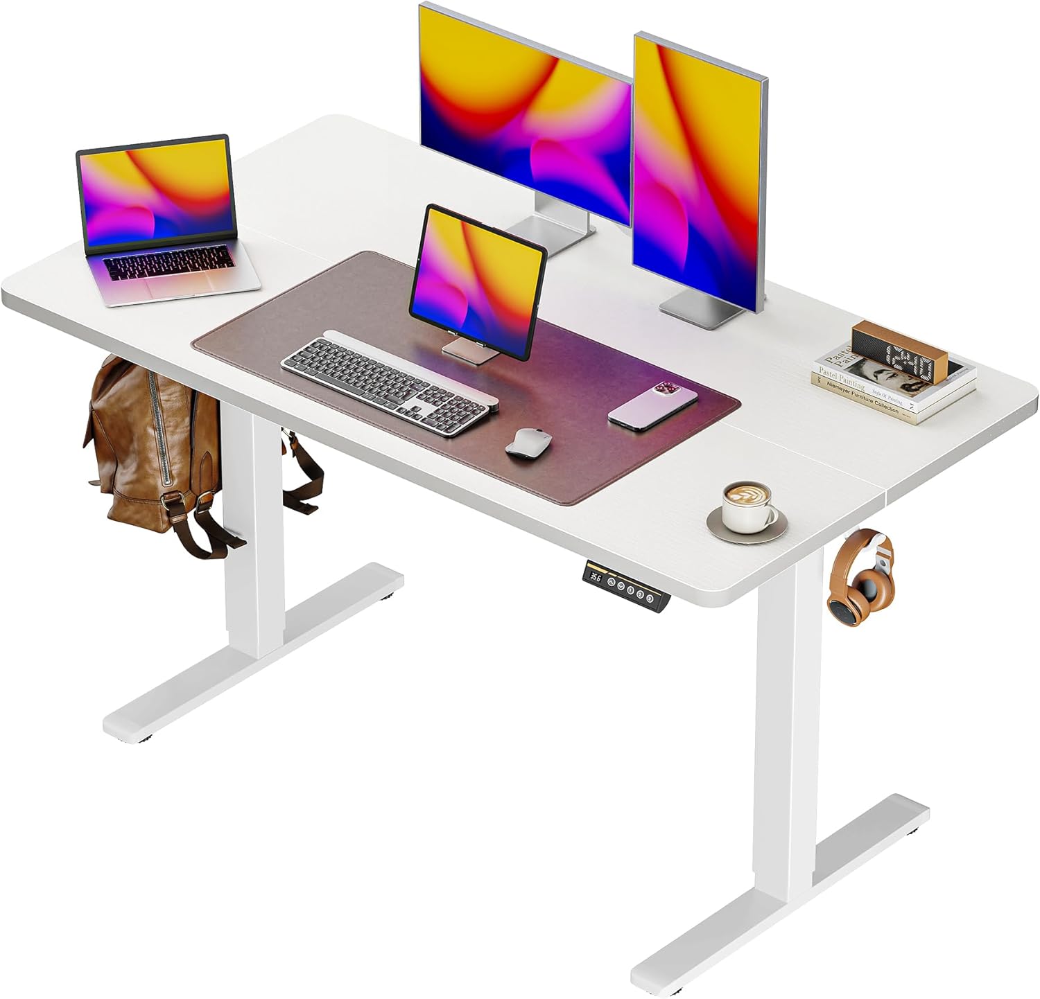 Huuger 55 x 28 Large Electric Standing Desk, Height Adjustable Computer Desk, 27.6" Deep Desktop, Stand up Gaming Office Desk with 2 Hooks, 3 Preset Heights, for Home Office, Rustic Brown