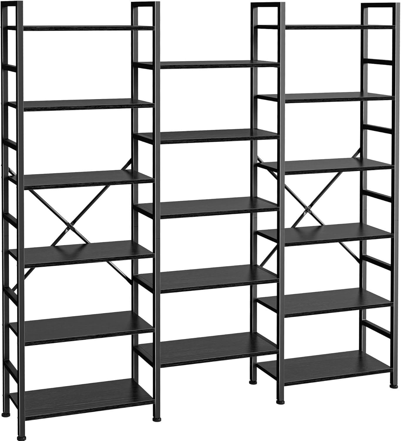 SUPERJARE Triple 5 Tier Bookshelf, Bookcase with 14 Open Display Shelves, Wide Book Shelf Book Case for Home & Office, Rustic Brown