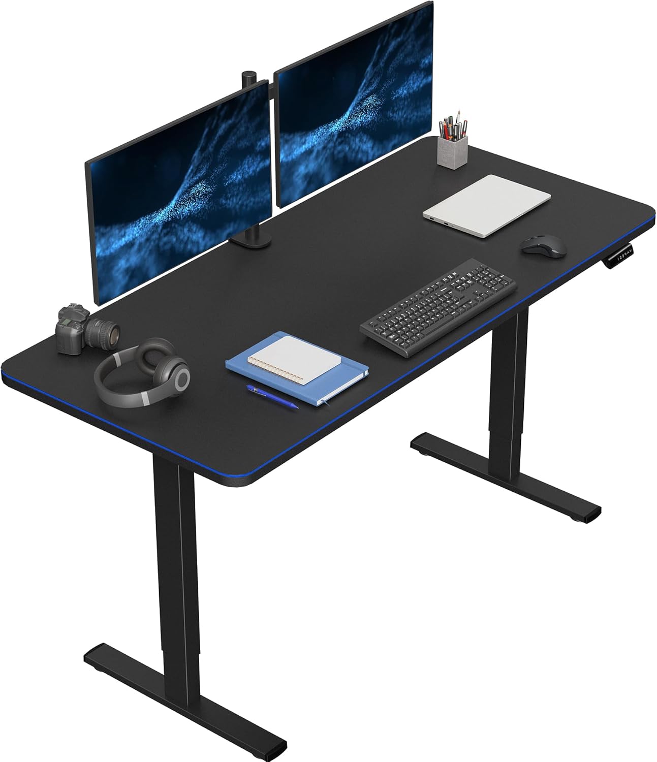 VIVO Electric 60 x 24 in Standing Desk, Memory Height Adjustment, 1B Series, Holds 220 lbs, One-Piece Black Top, Black Frame, DESK-KIT-1B6B