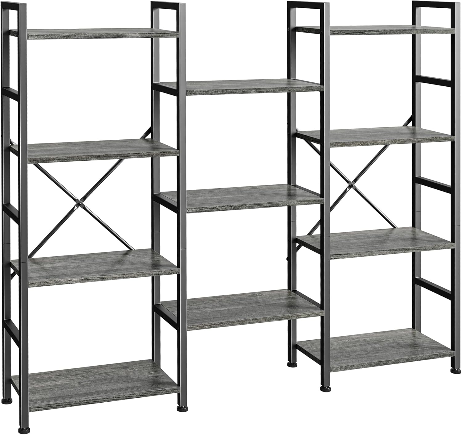 SUPERJARE Triple 5 Tier Bookshelf, Bookcase with 14 Open Display Shelves, Wide Book Shelf Book Case for Home & Office, Rustic Brown