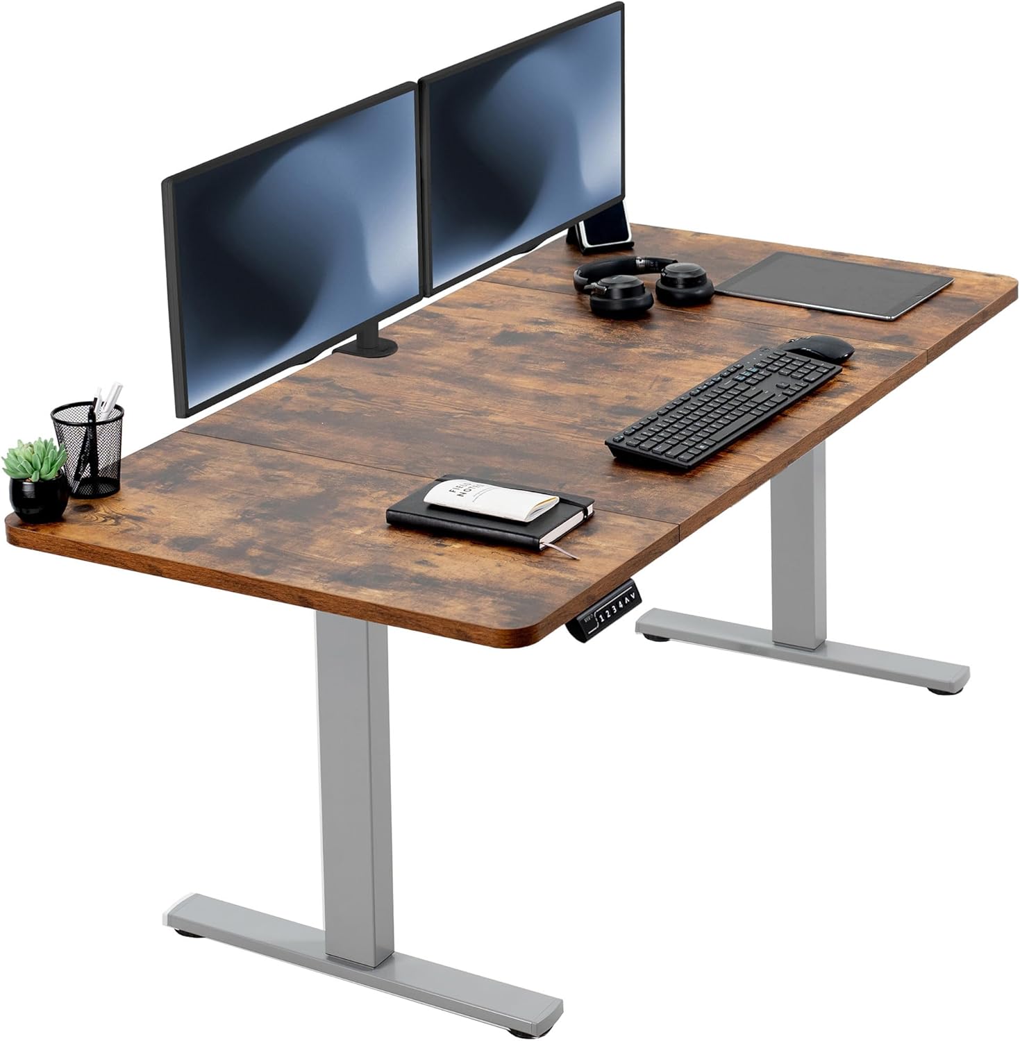 VIVO Electric 60 x 24 in Standing Desk, Memory Height Adjustment, 1B Series, Holds 220 lbs, One-Piece Black Top, Black Frame, DESK-KIT-1B6B