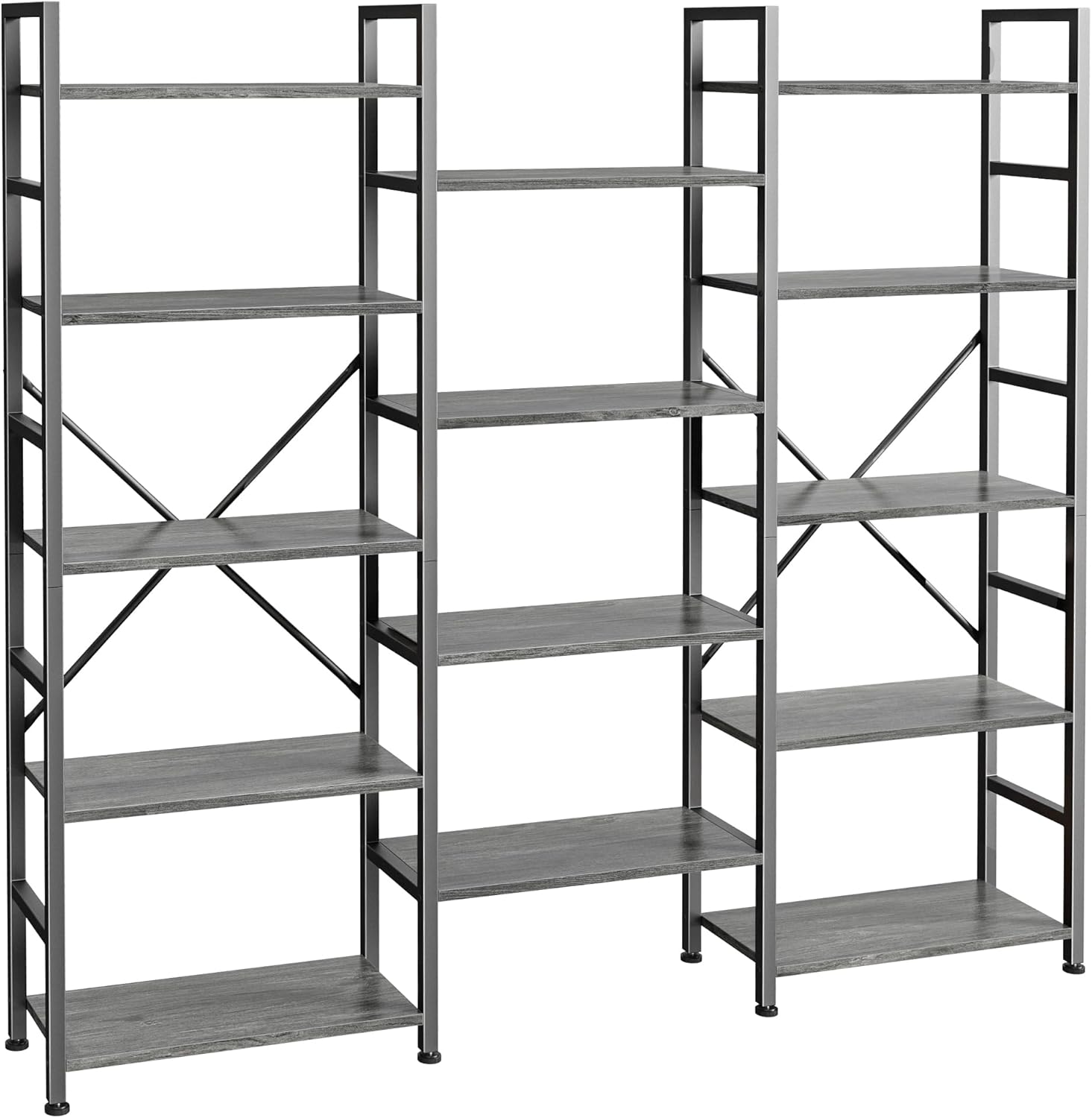 SUPERJARE Triple 5 Tier Bookshelf, Bookcase with 14 Open Display Shelves, Wide Book Shelf Book Case for Home & Office, Rustic Brown