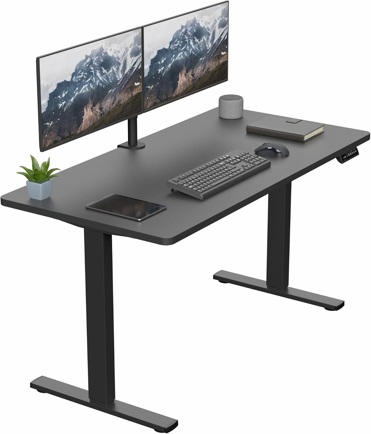 VIVO Electric 60 x 24 in Standing Desk, Memory Height Adjustment, 1B Series, Holds 220 lbs, One-Piece Black Top, Black Frame, DESK-KIT-1B6B
