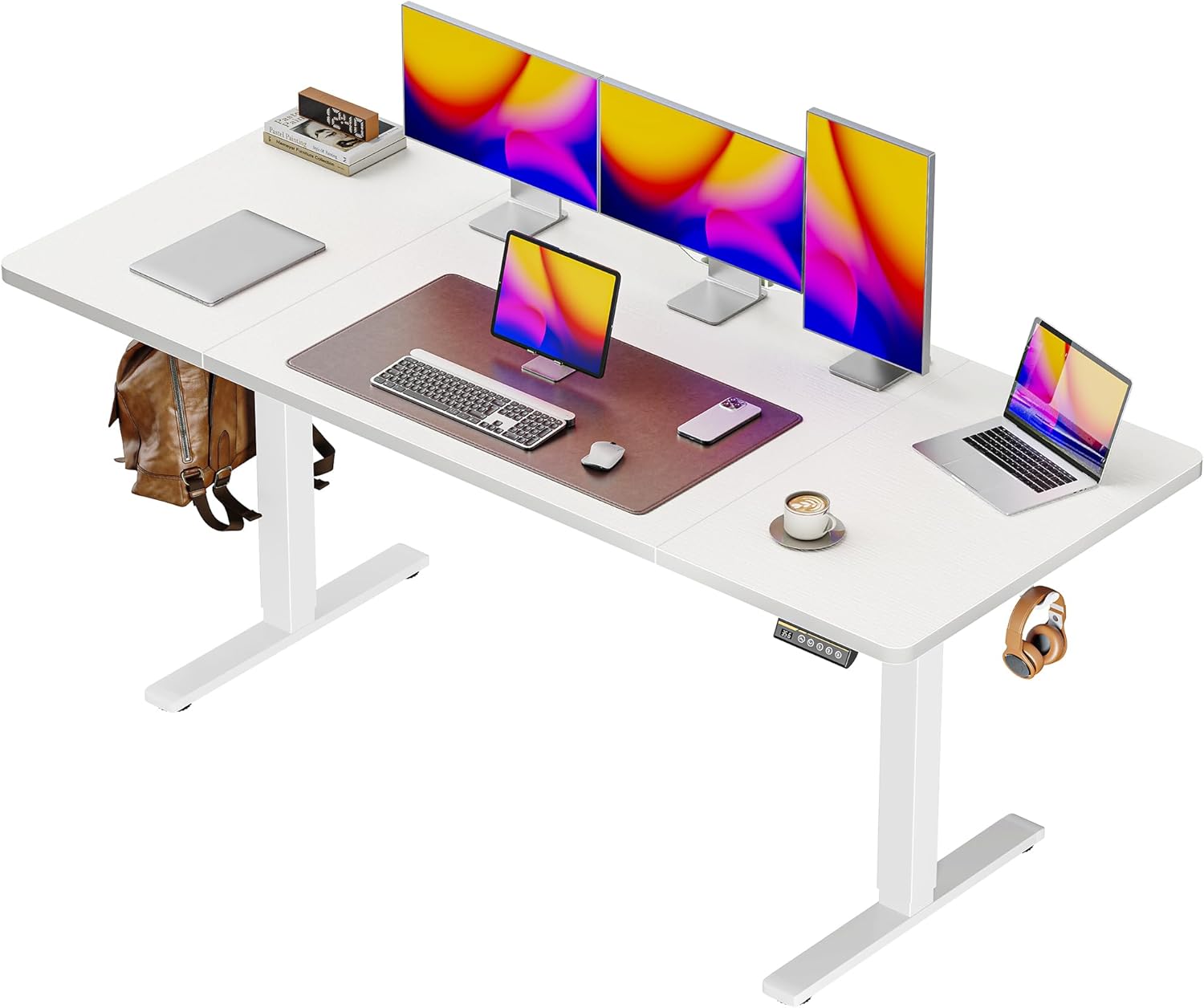 Huuger 55 x 28 Large Electric Standing Desk, Height Adjustable Computer Desk, 27.6" Deep Desktop, Stand up Gaming Office Desk with 2 Hooks, 3 Preset Heights, for Home Office, Rustic Brown